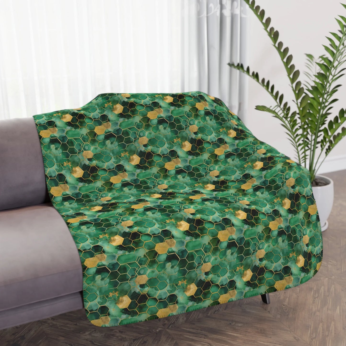 Abstract Verdant Elegance Tan Sherpa Blanket