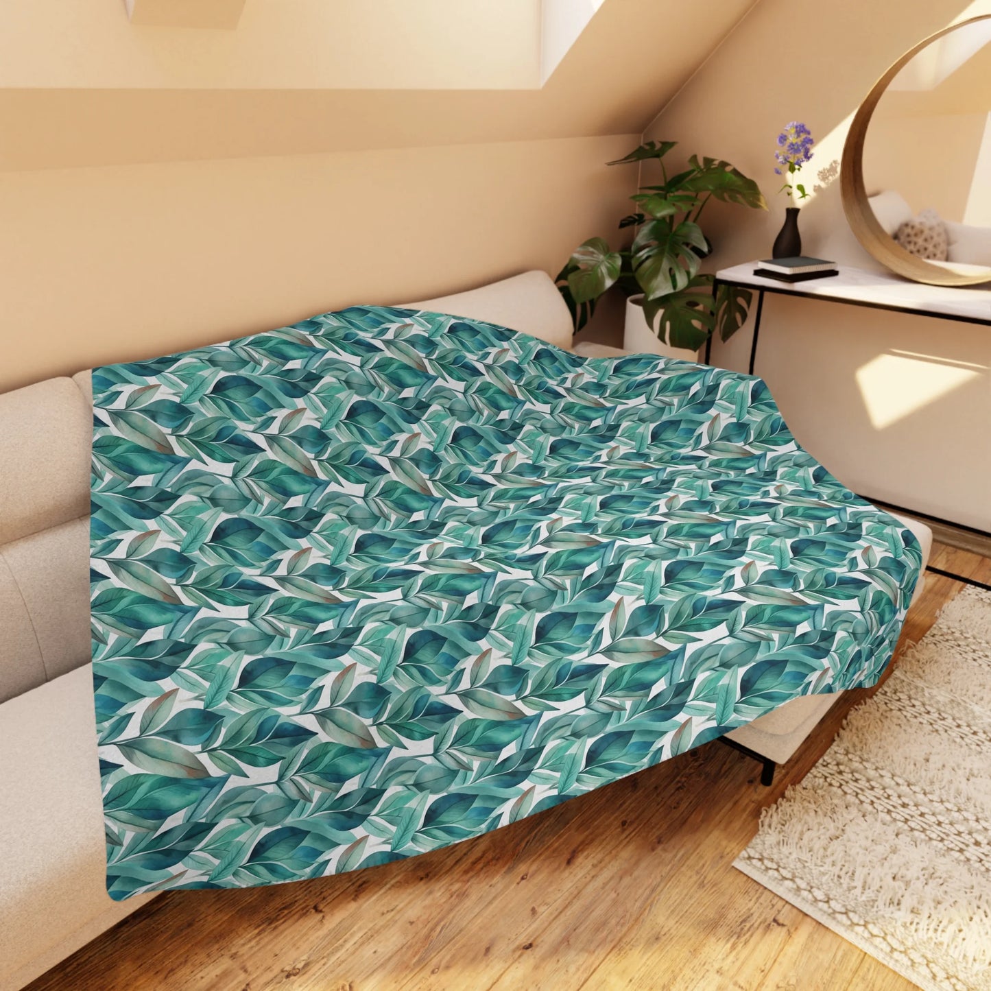 Leafy Chic Tan Sherpa Blanket