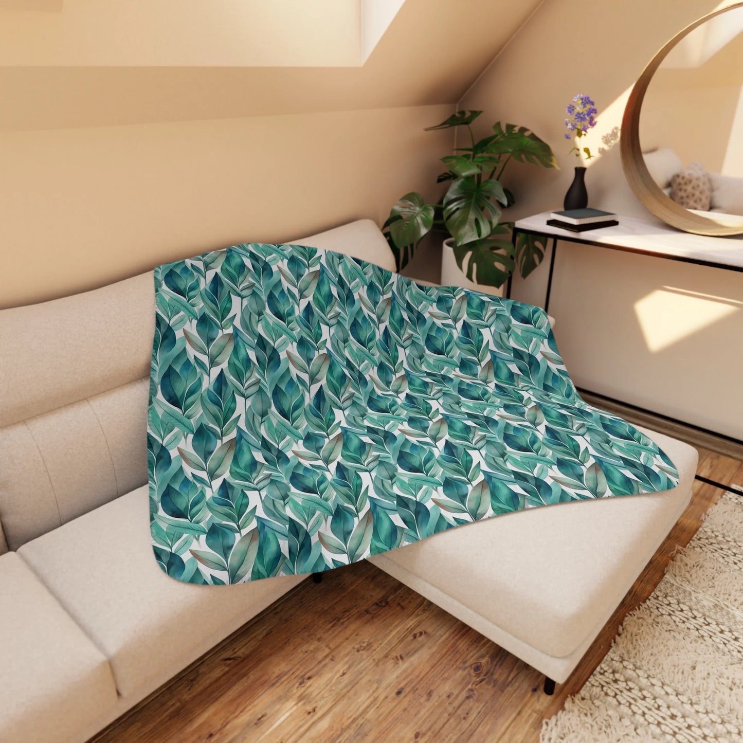 Leafy Chic Tan Sherpa Blanket