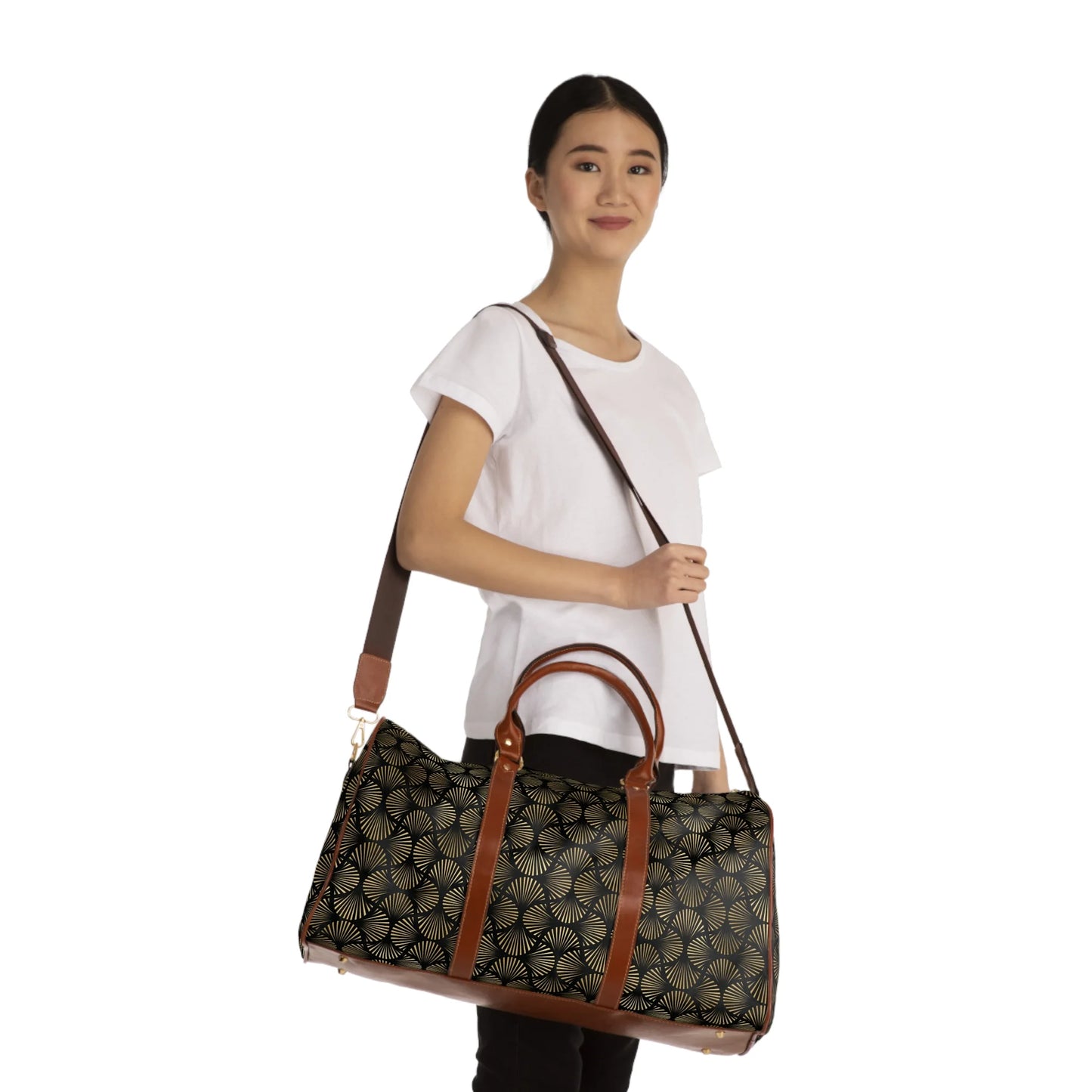 Black And Gold Art Deco Flower Reflections Travel Bag