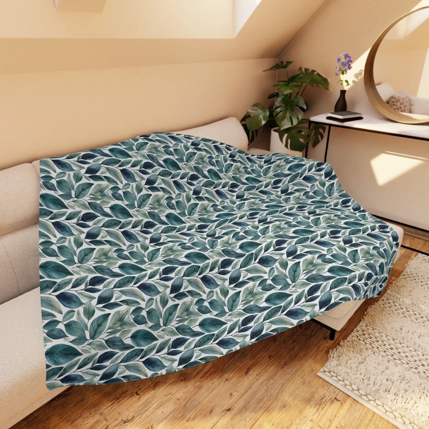 Sleek Foliage Tan Sherpa Blanket