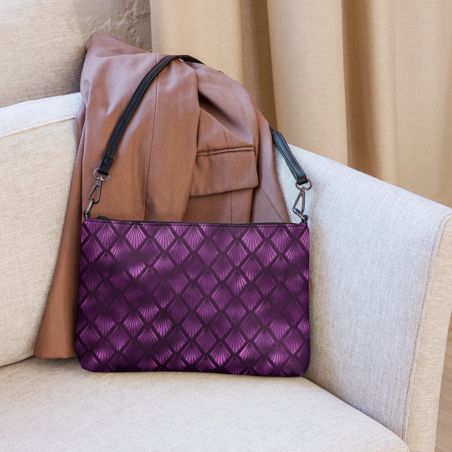 Violet Shadows Art Deco Ornament Crossbody Bag