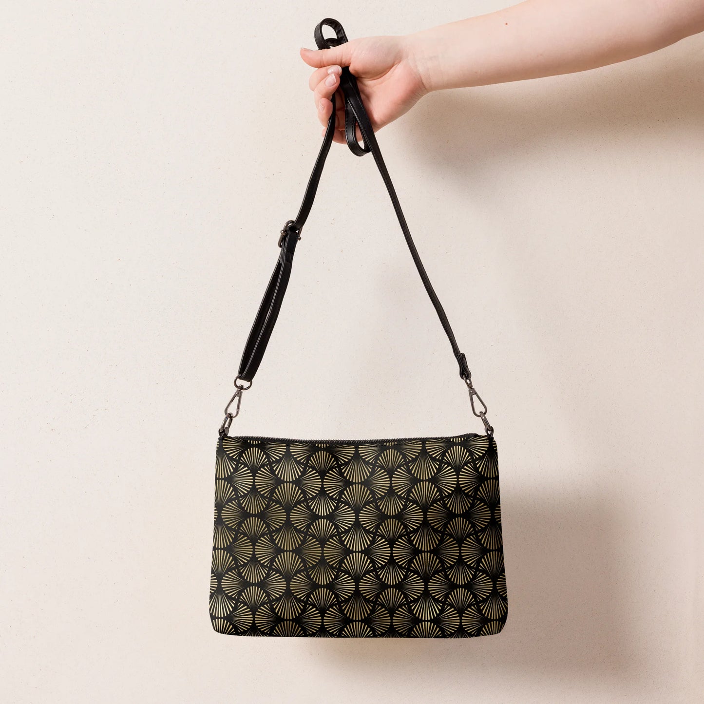 Black And Gold Art Deco Flower Reflections Crossbody Bag