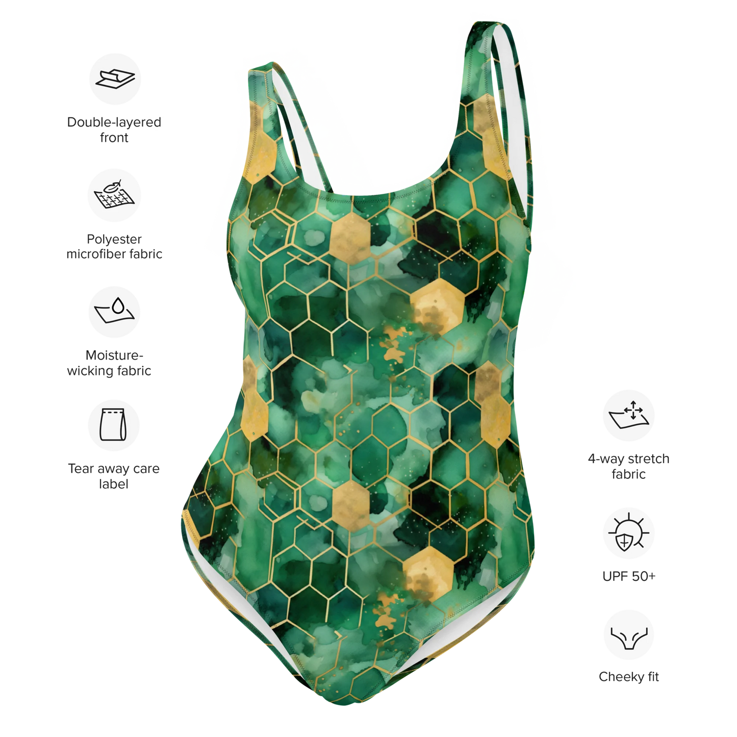 Abstract Verdant Elegance One-Piece Swimsuit