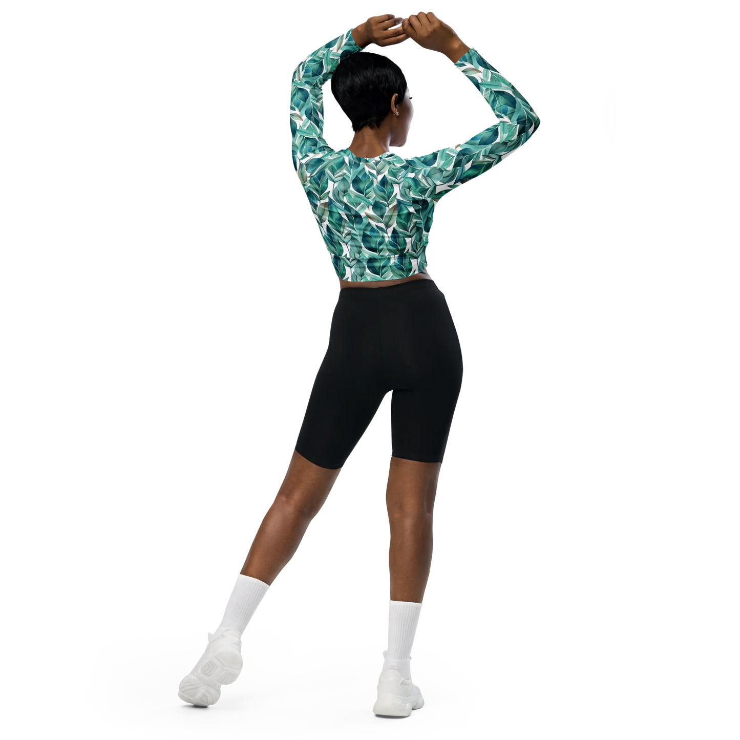 Leafy Chic Recycled Long-sleeve Crop Top