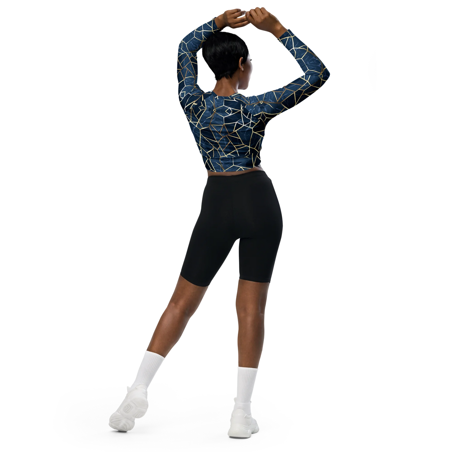 Blue Geometric Nordic Sky Recycled Long-sleeve Crop Top