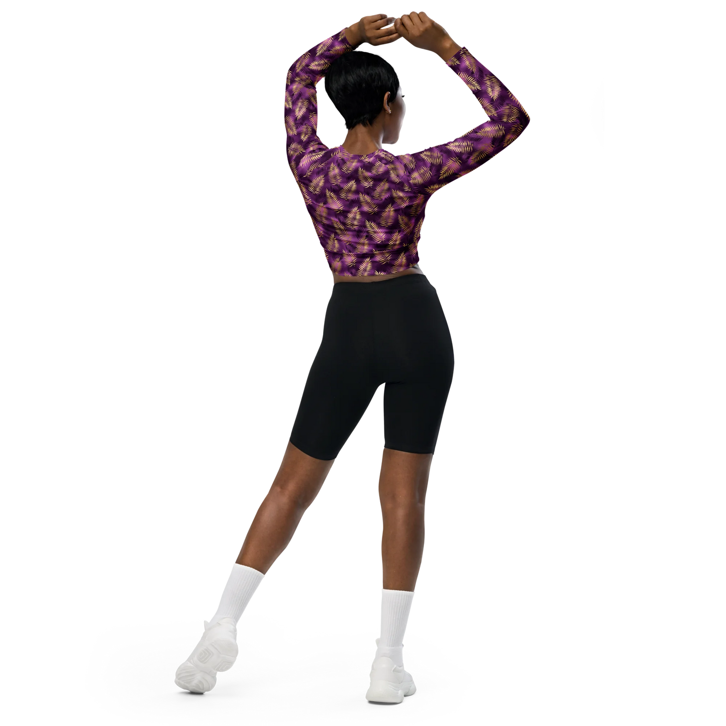 Violet & Gold Tropical Magic Recycled Long-sleeve Crop Top