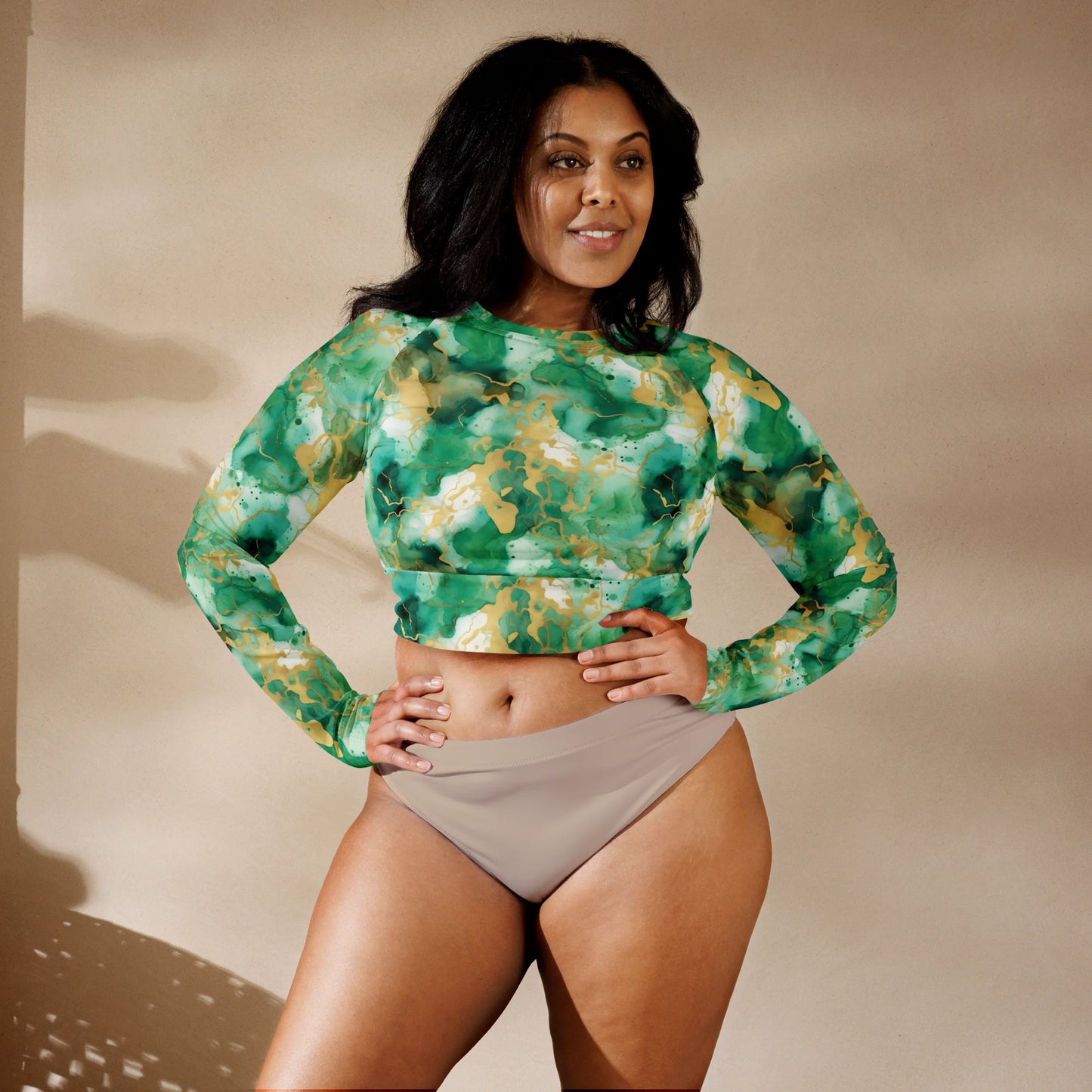 Simplicity in Green Recycled Long-sleeve Crop Top