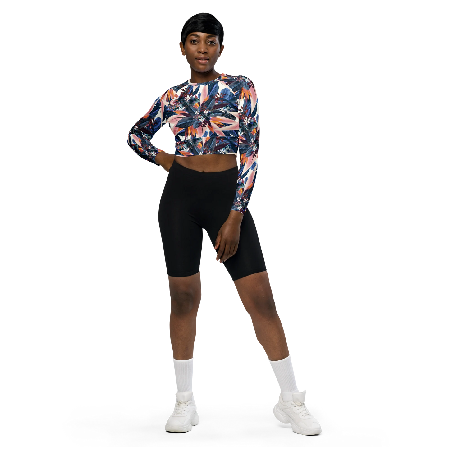 Tropical Beauty Recycled Long-sleeve Crop Top