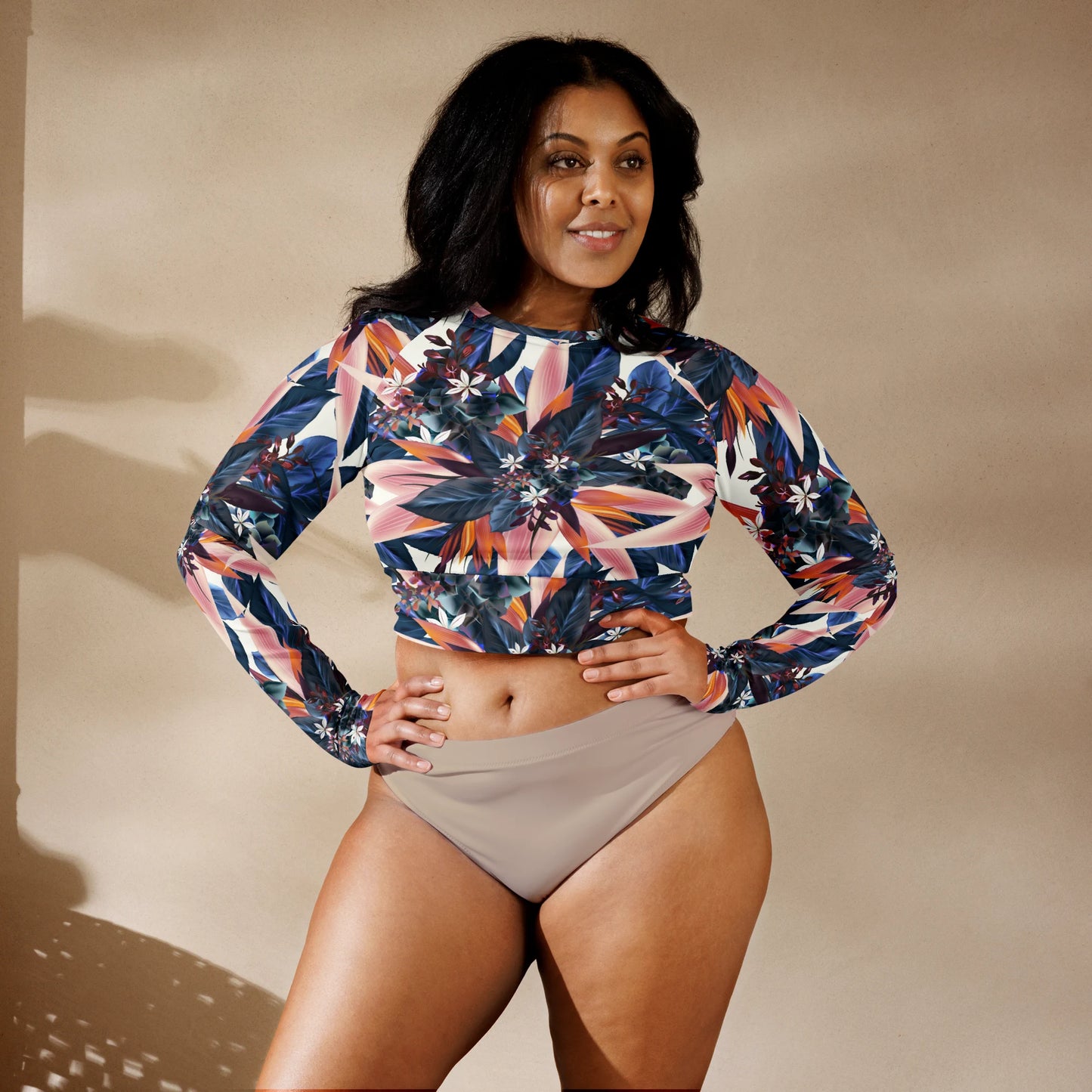 Tropical Beauty Recycled Long-sleeve Crop Top