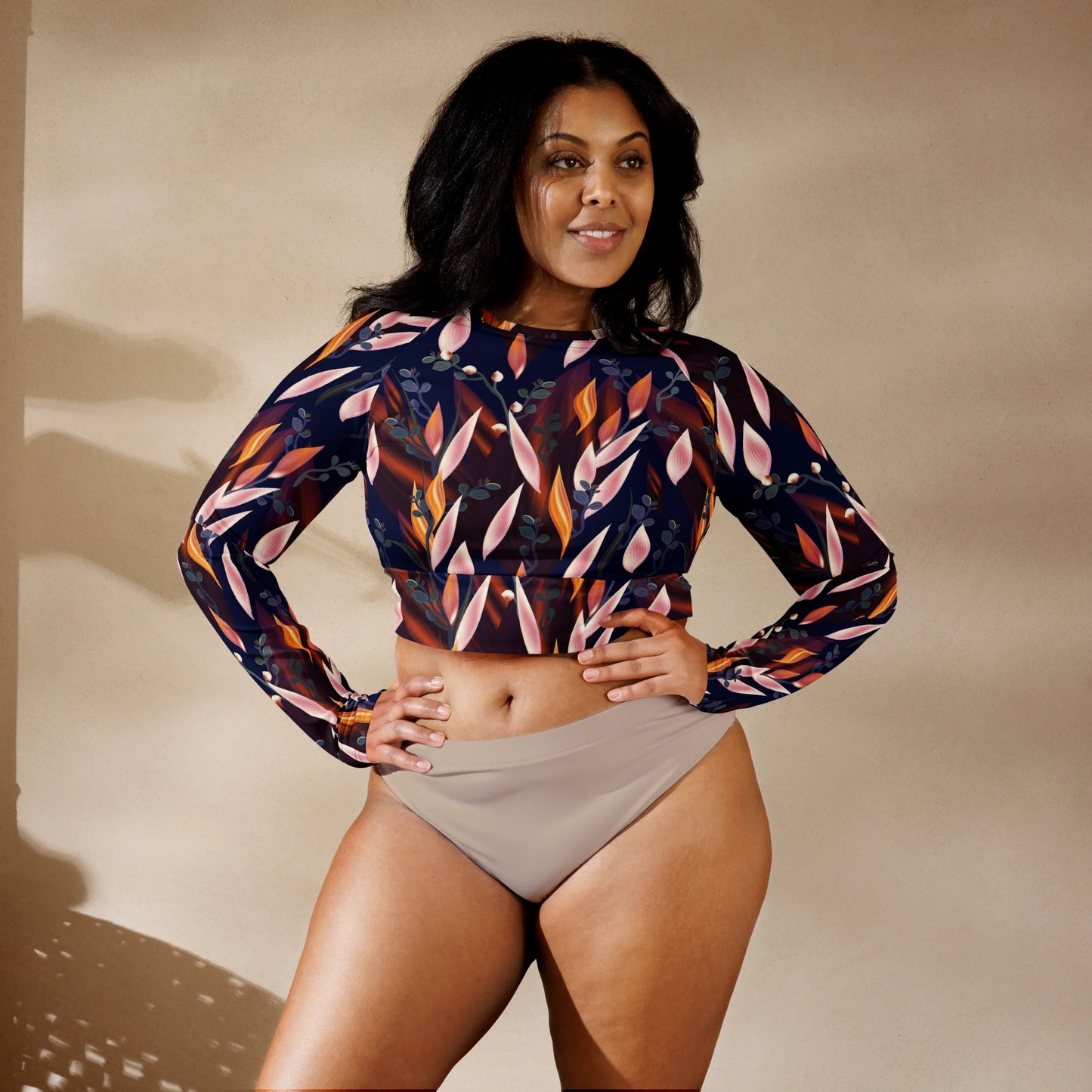 Tropical Paradise Recycled Long-sleeve Crop Top