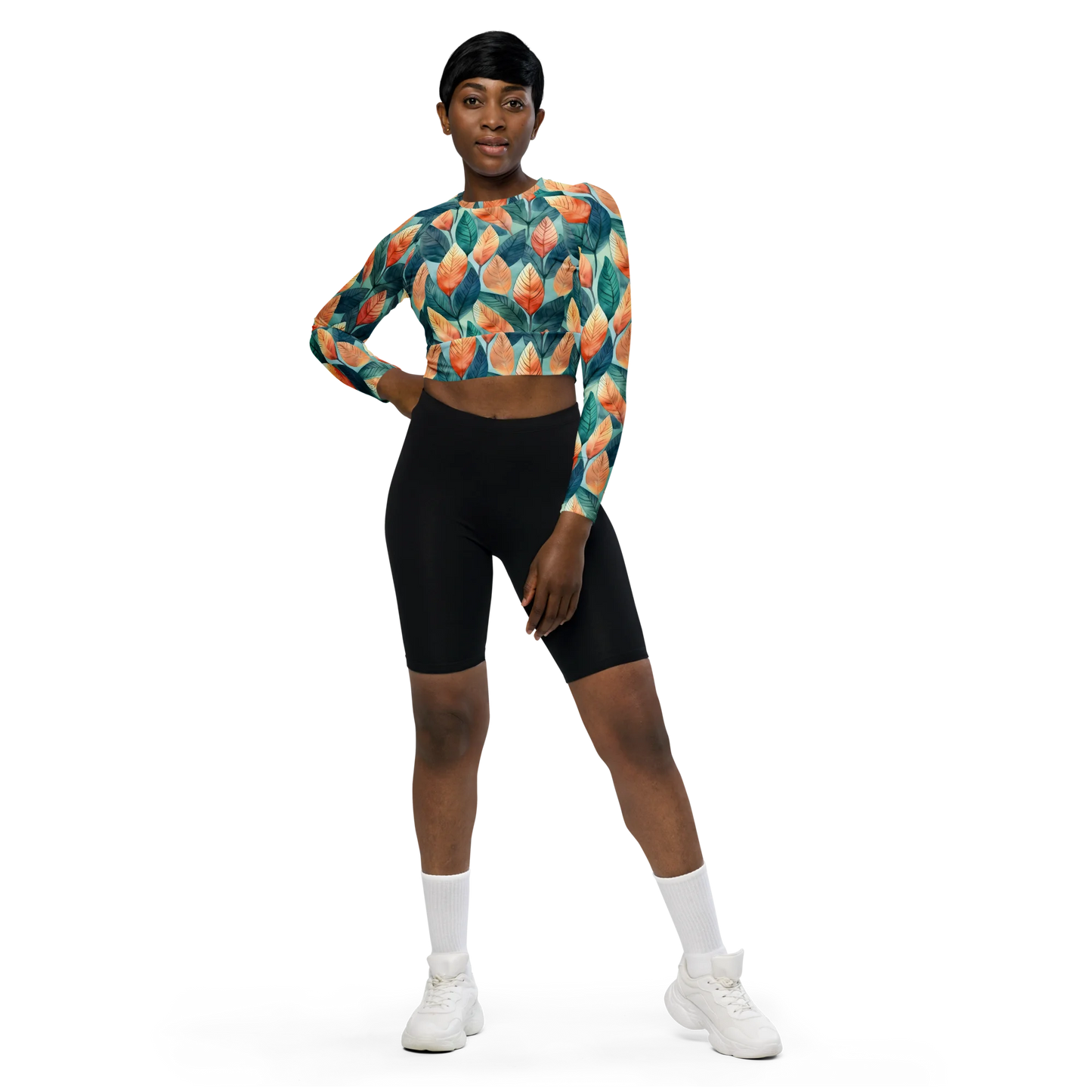 Leafy Minimalism Recycled Long-sleeve Crop Top
