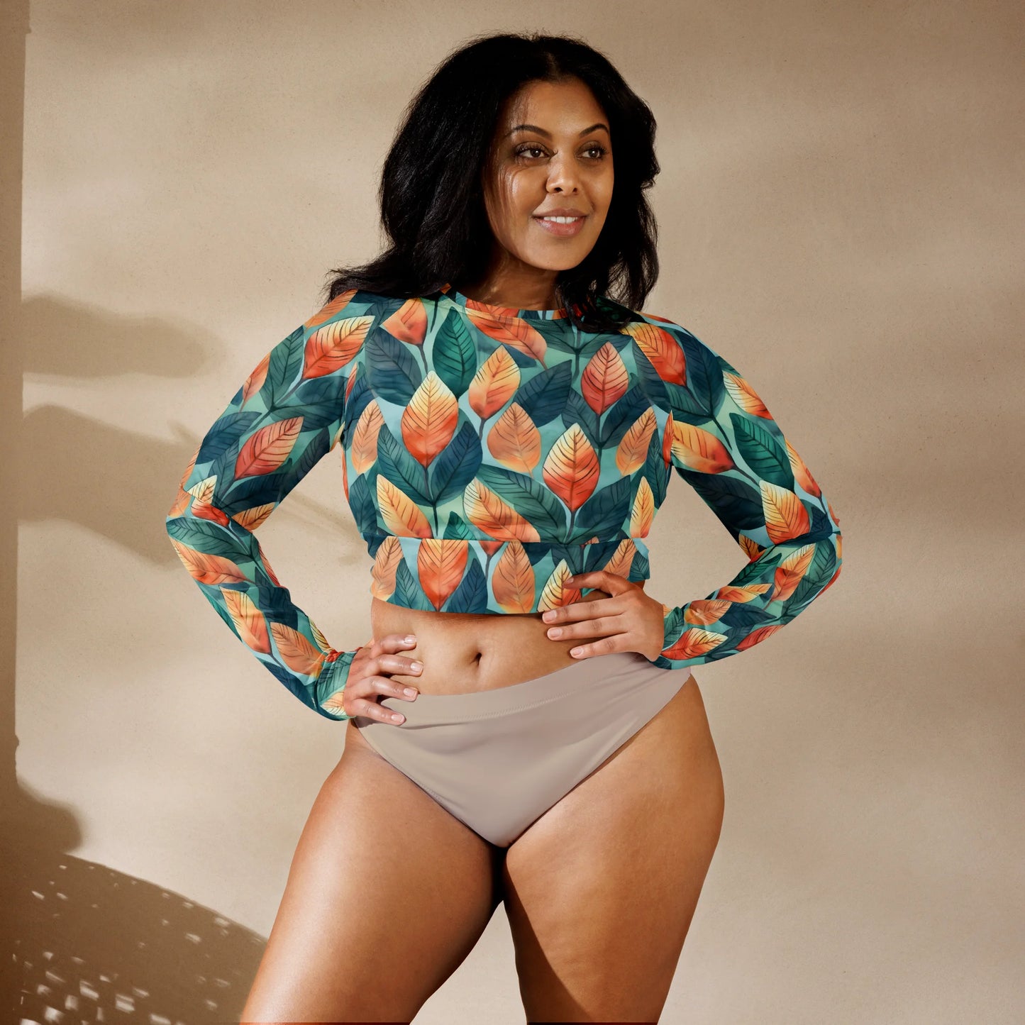 Leafy Minimalism Recycled Long-sleeve Crop Top