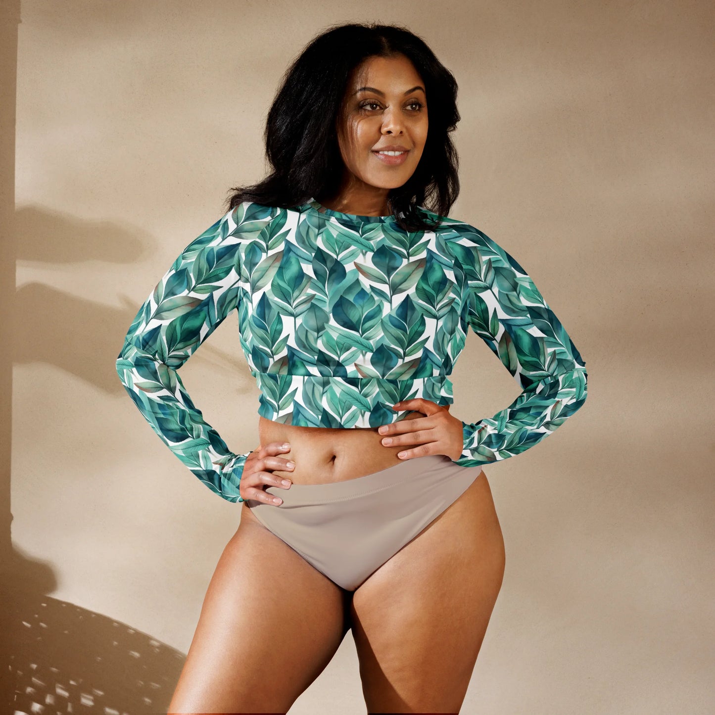 Leafy Chic Recycled Long-sleeve Crop Top