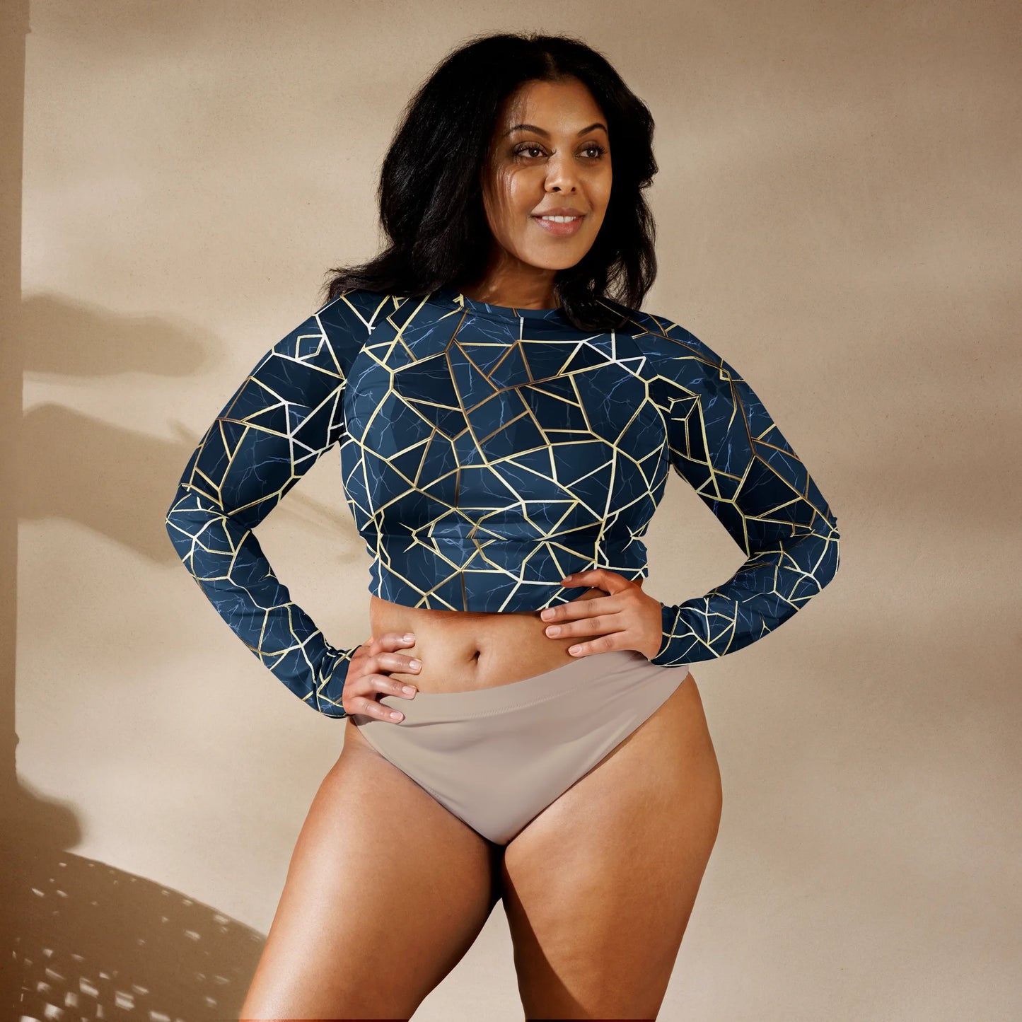 Blue Geometric Nordic Sky Recycled Long-sleeve Crop Top