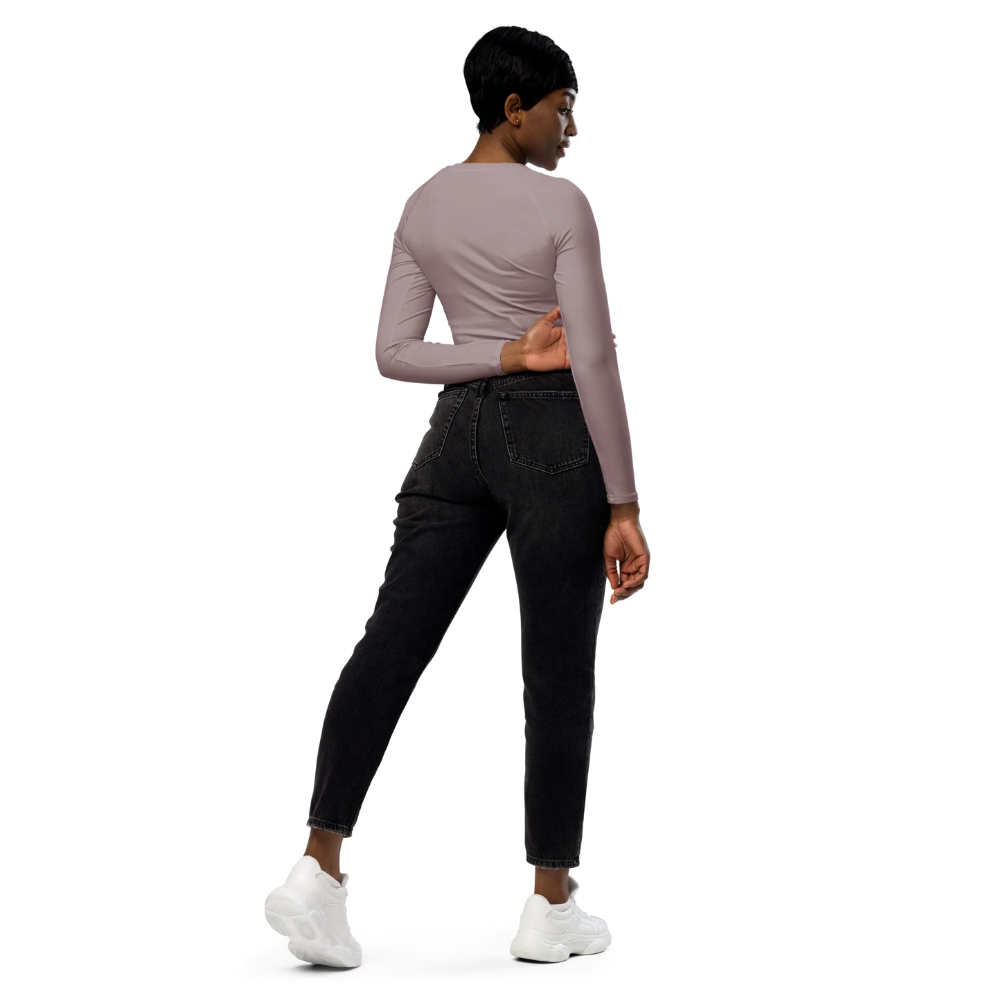 Pinkish Gray Basic Recycled Long-sleeve Crop Top