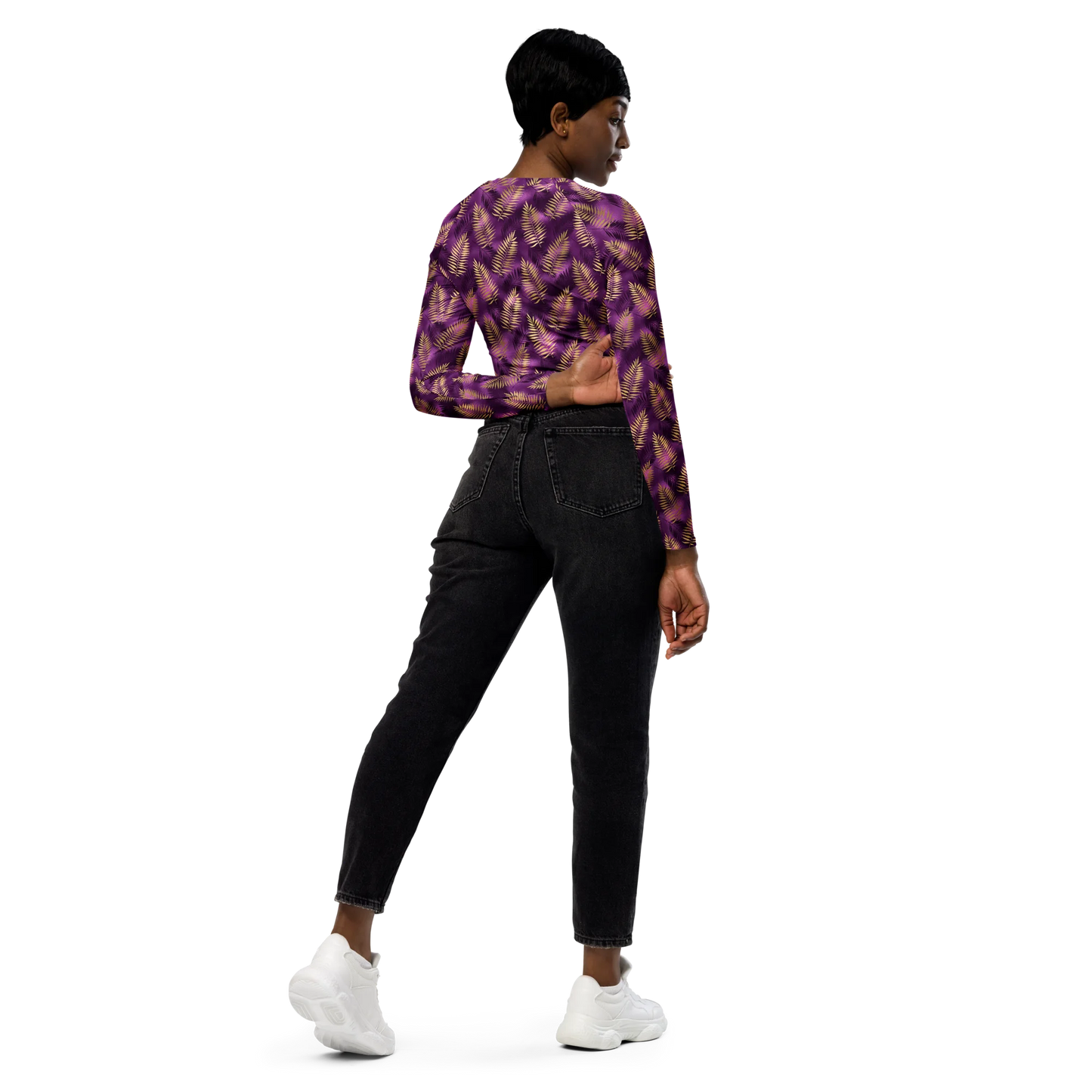 Violet & Gold Tropical Magic Recycled Long-sleeve Crop Top