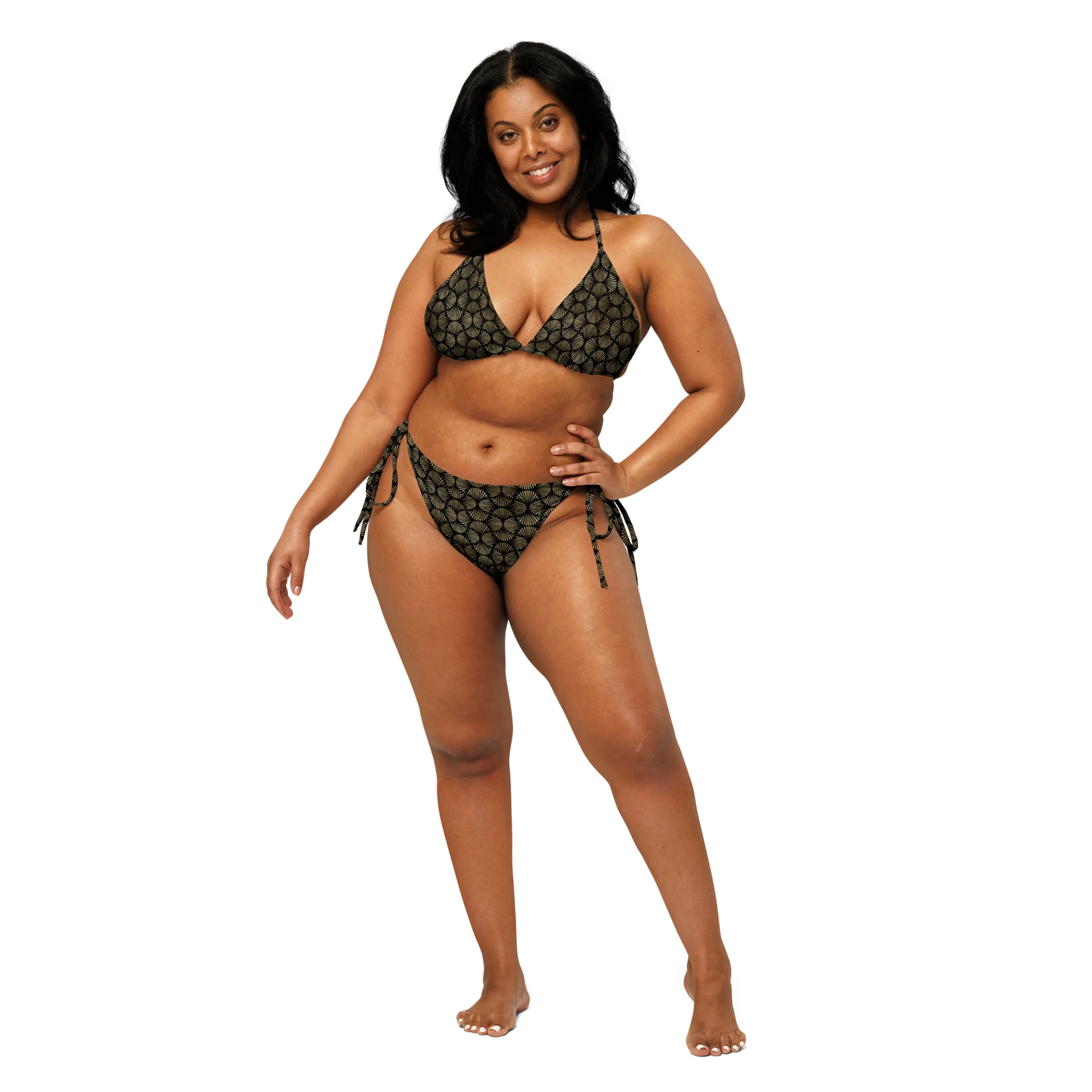 Black And Gold Art Deco Flower Reflections Recycled String Bikini