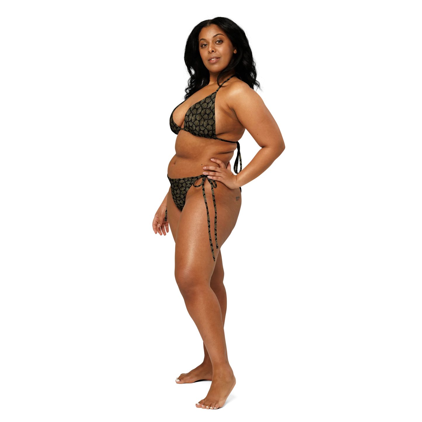 Black And Gold Art Deco Flower Reflections Recycled String Bikini