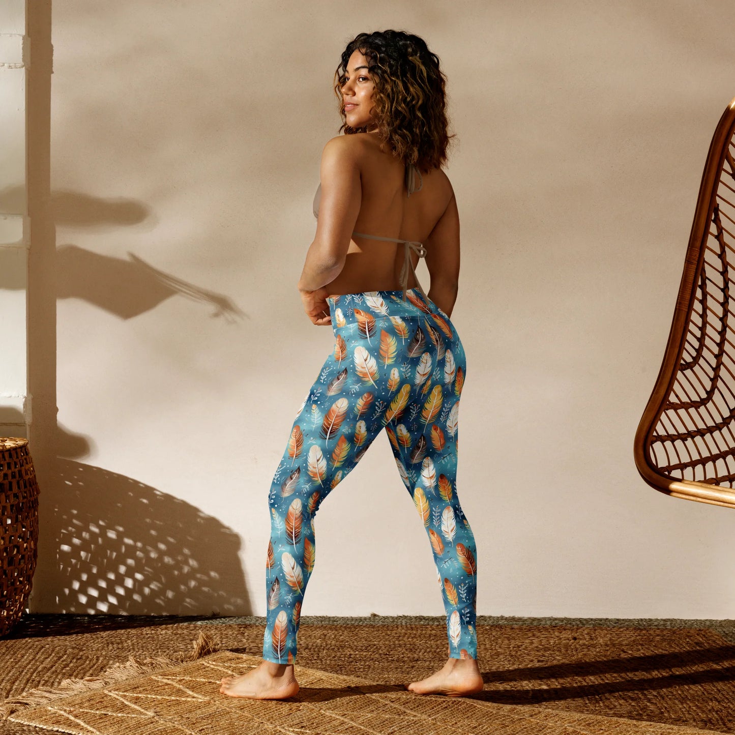 Blue & Orange Feather's Tale Yoga Leggings