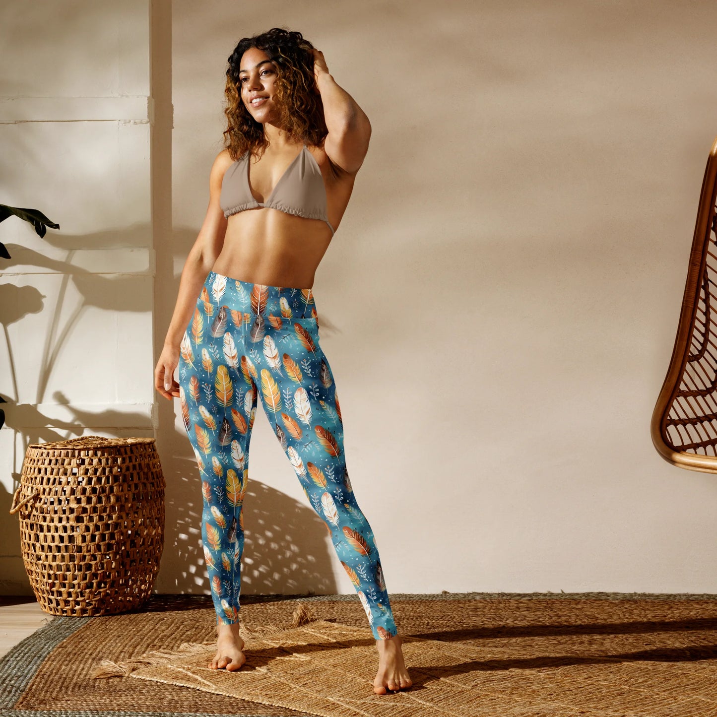Blue & Orange Feather's Tale Yoga Leggings