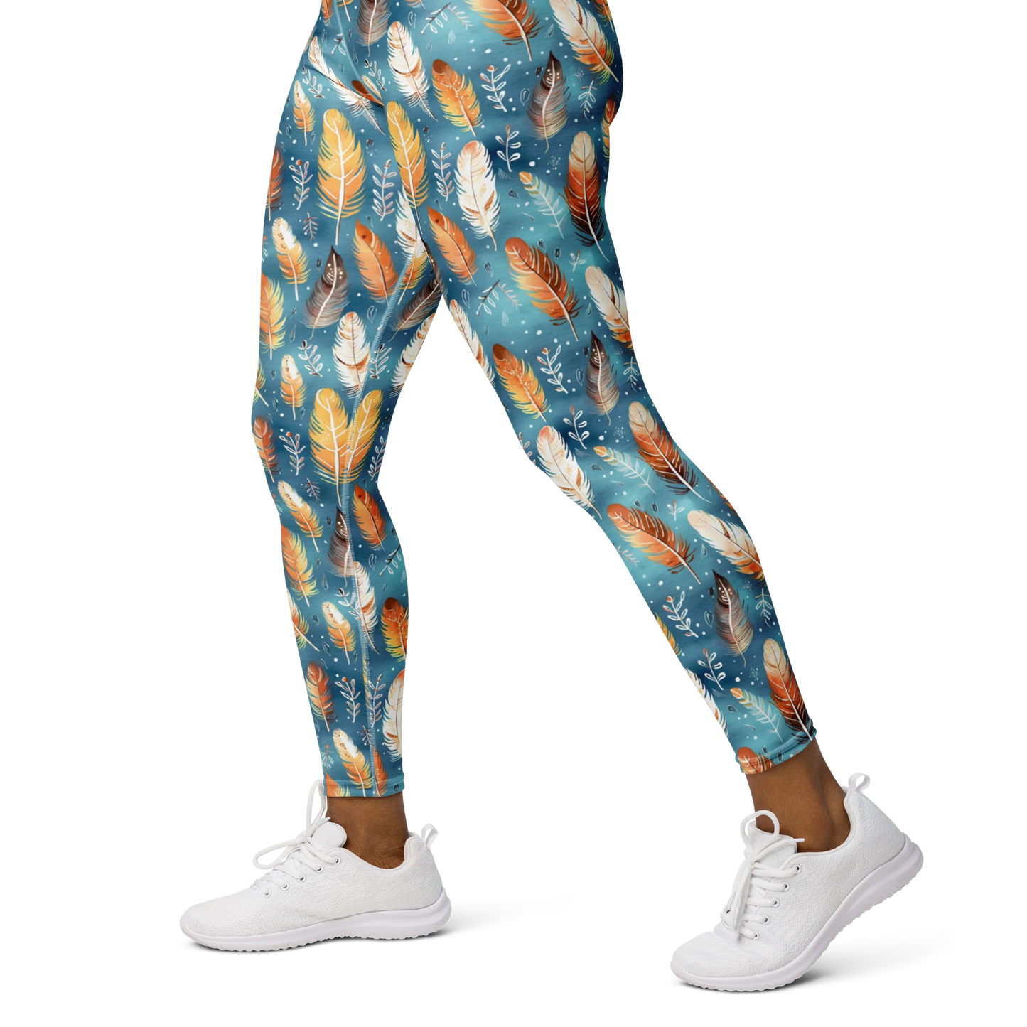 Blue & Orange Feather's Tale Yoga Leggings