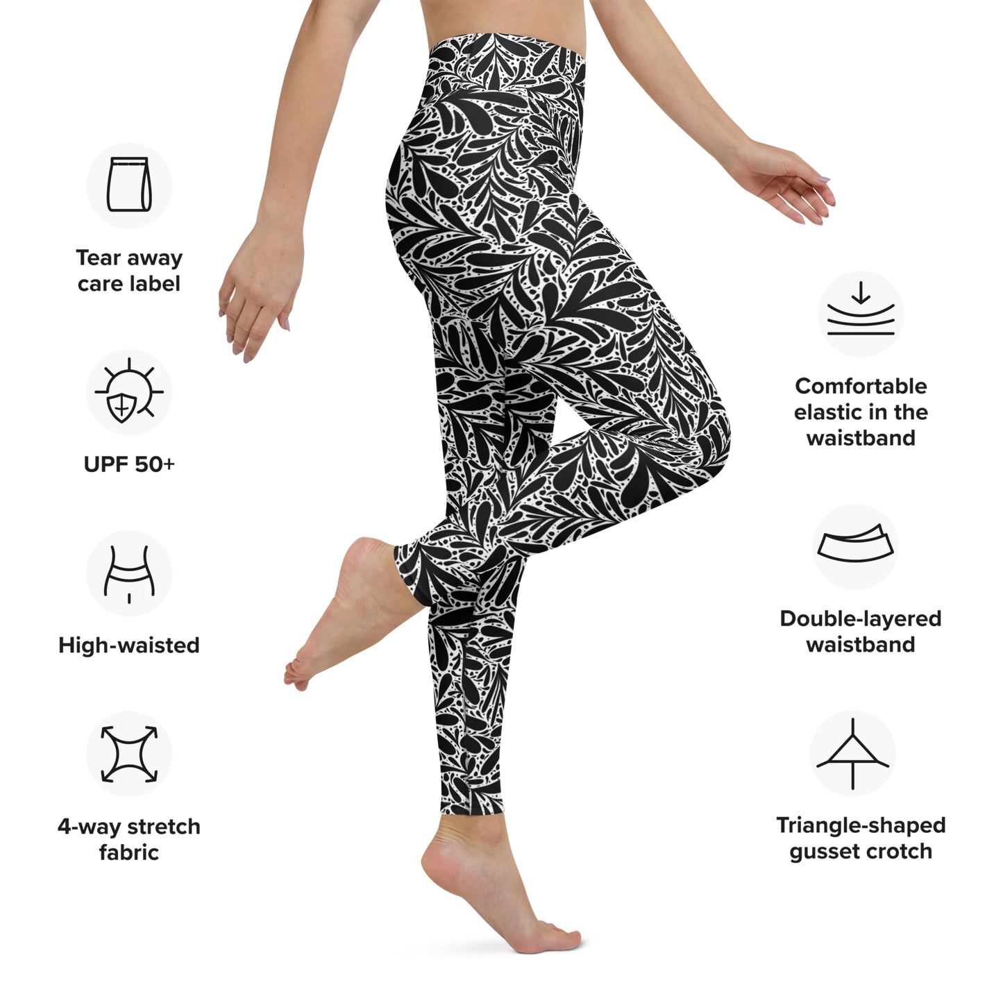 Black Leafy Luxury Yoga Leggings
