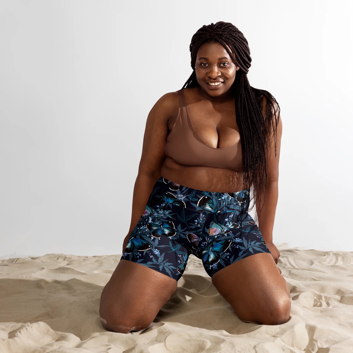 Night Flight of Blue Butterflies Yoga Shorts