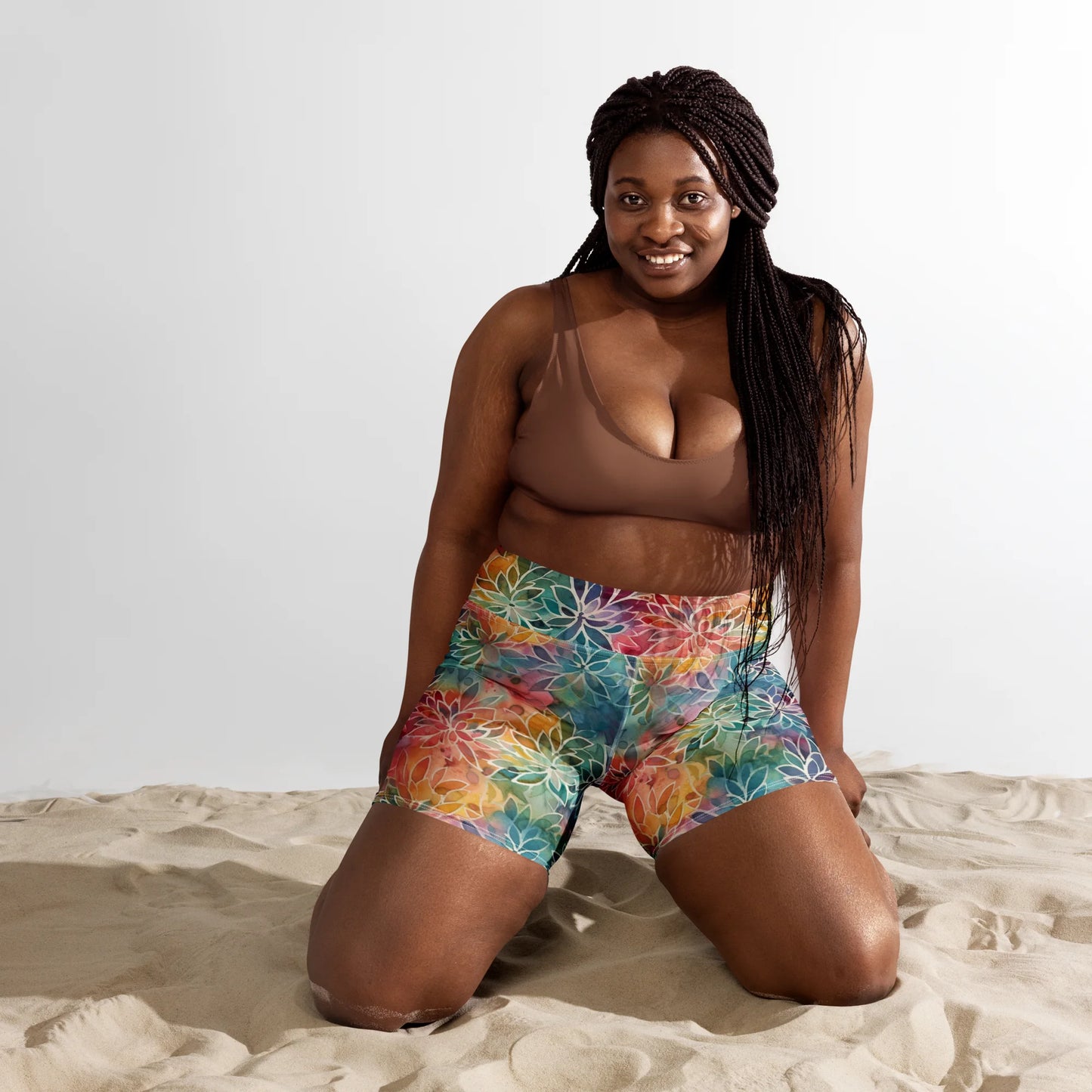 Colorful Summer Floral Abstraction Yoga Shorts