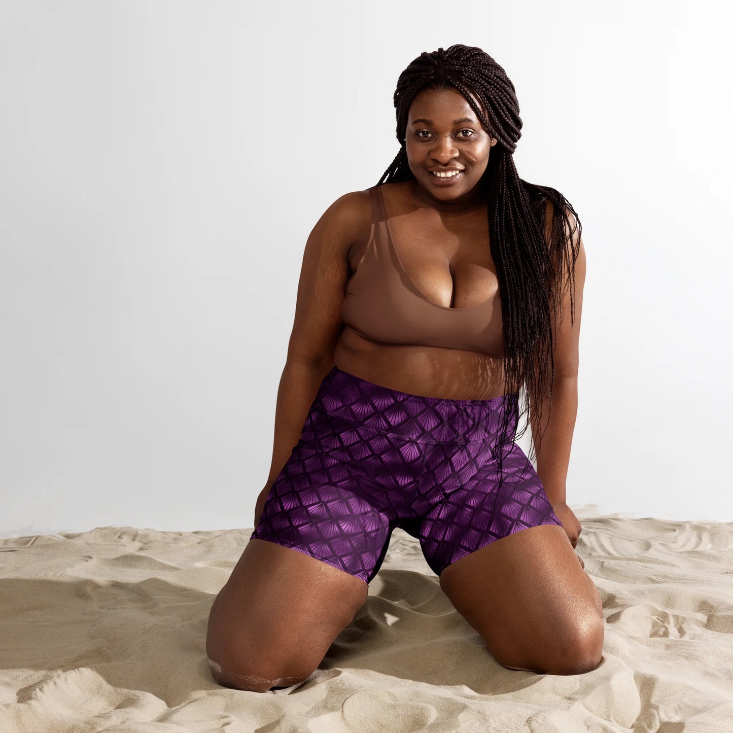 Violet Shadows Art Deco Ornament Yoga Shorts