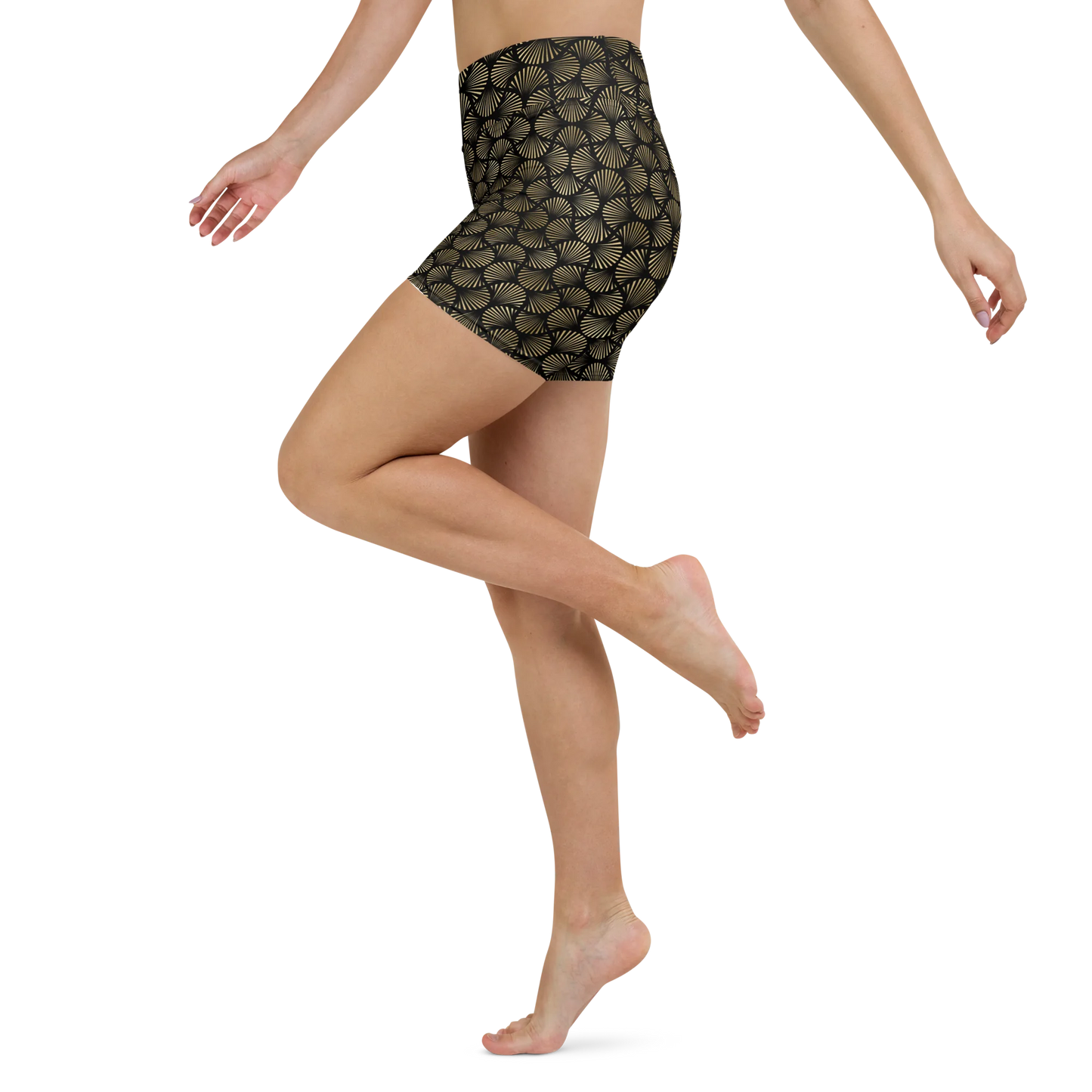 Black And Gold Art Deco Flower Reflections Yoga Shorts