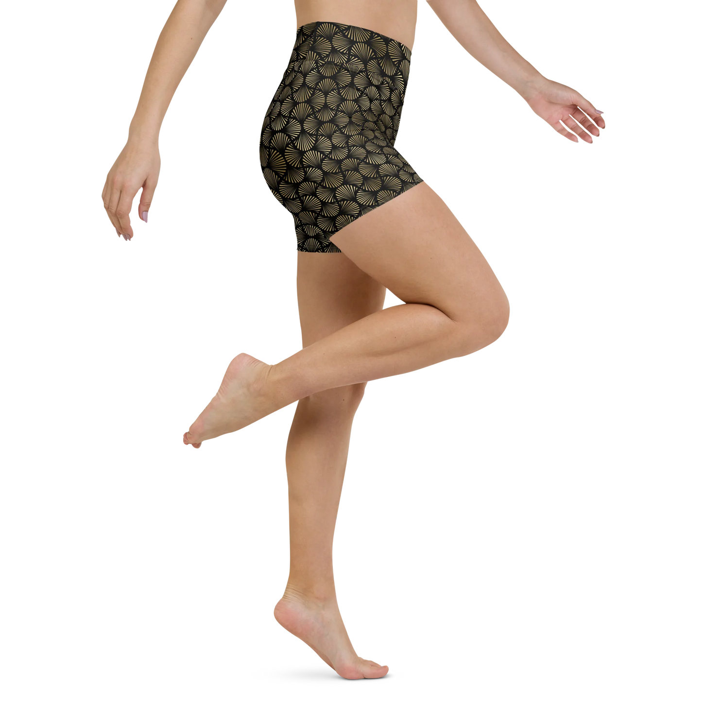 Black And Gold Art Deco Flower Reflections Yoga Shorts
