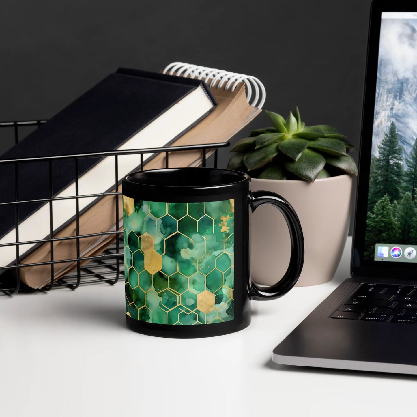 Abstract Verdant Elegance Black Mug