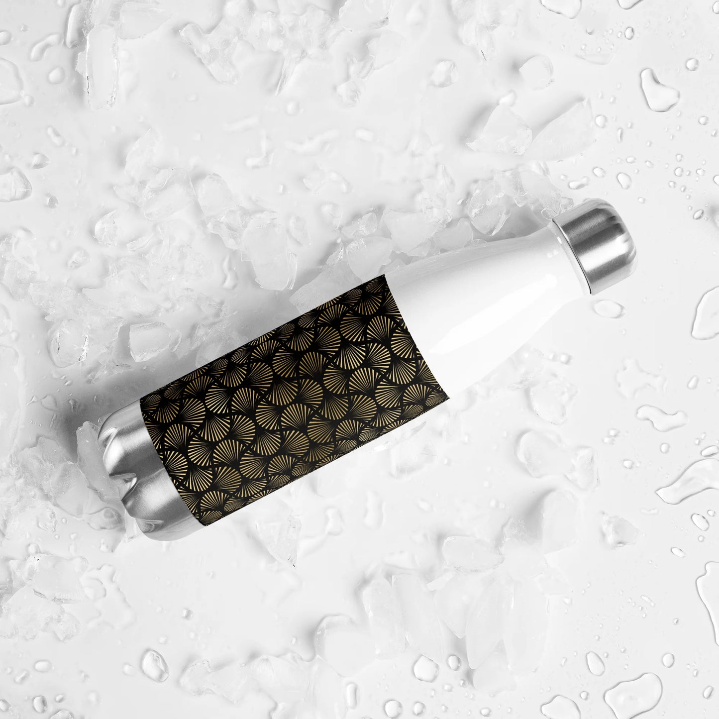 Black And Gold Art Deco Flower Reflections Stainless Steel Water Bottle
