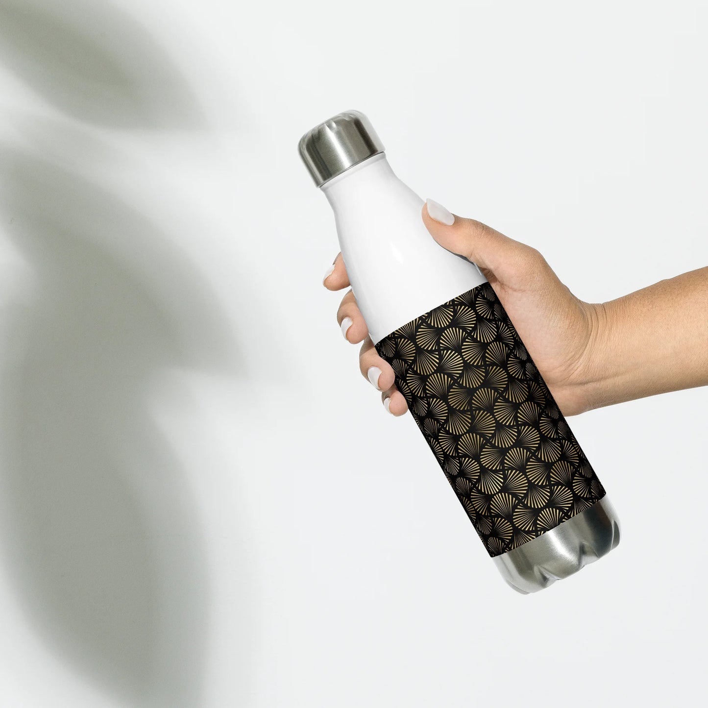 Black And Gold Art Deco Flower Reflections Stainless Steel Water Bottle