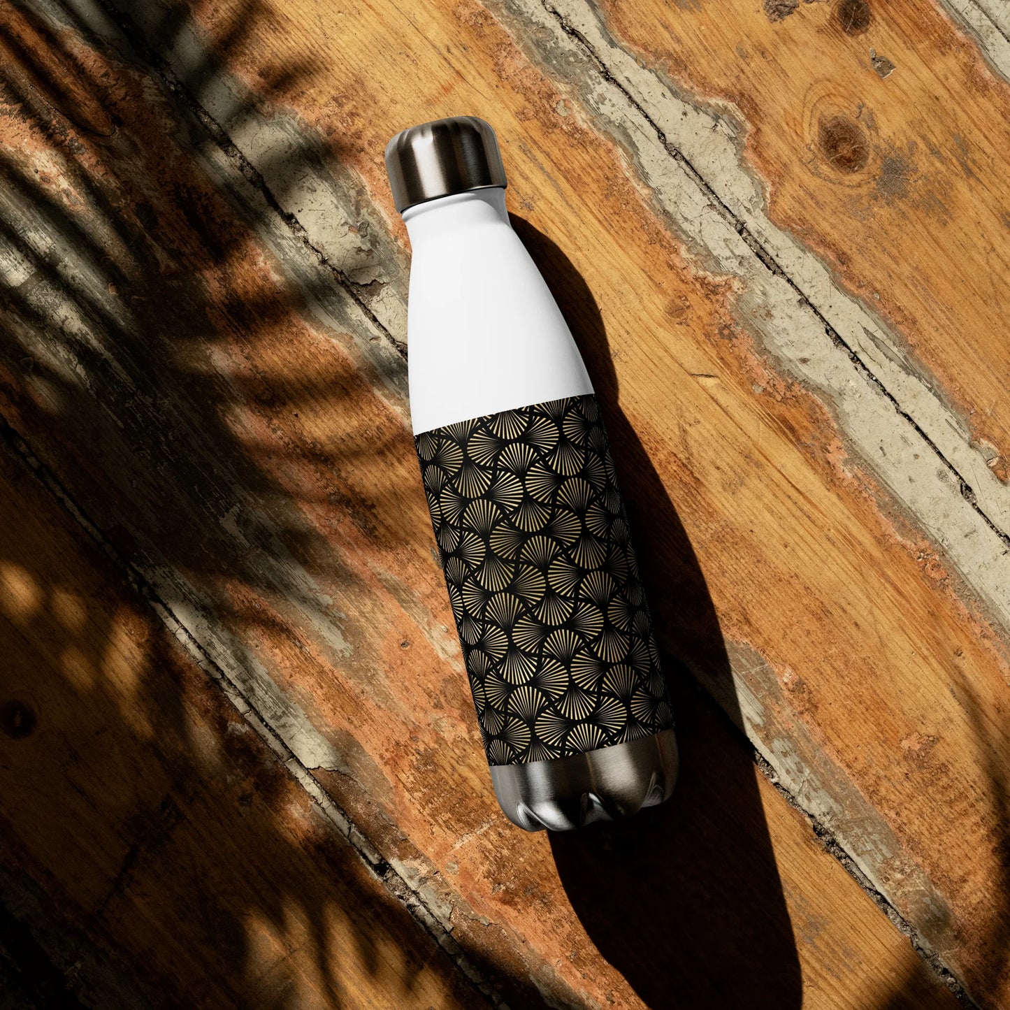 Black And Gold Art Deco Flower Reflections Stainless Steel Water Bottle