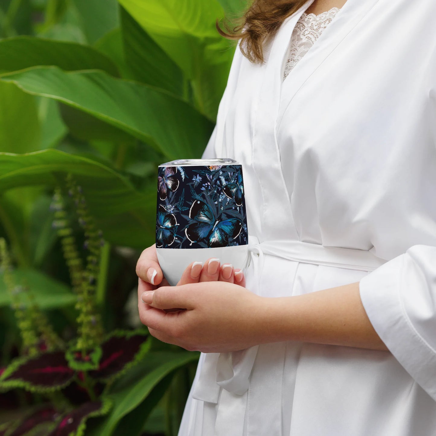 Night Flight of Blue Butterflies Wine Tumbler