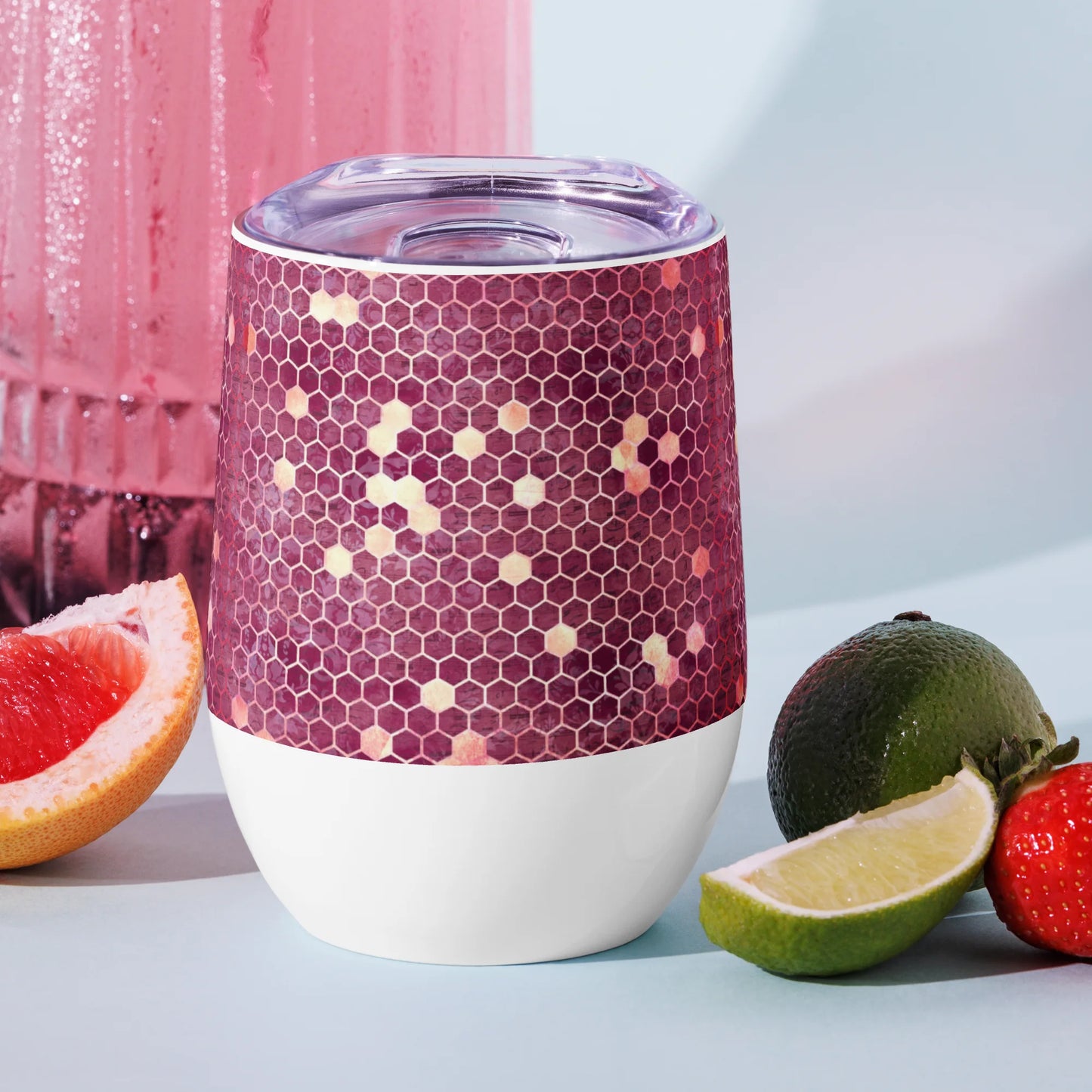 Burgundy Gold Honeycombs Ornament Wine Tumbler