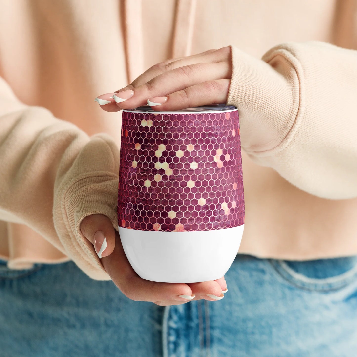 Burgundy Gold Honeycombs Ornament Wine Tumbler