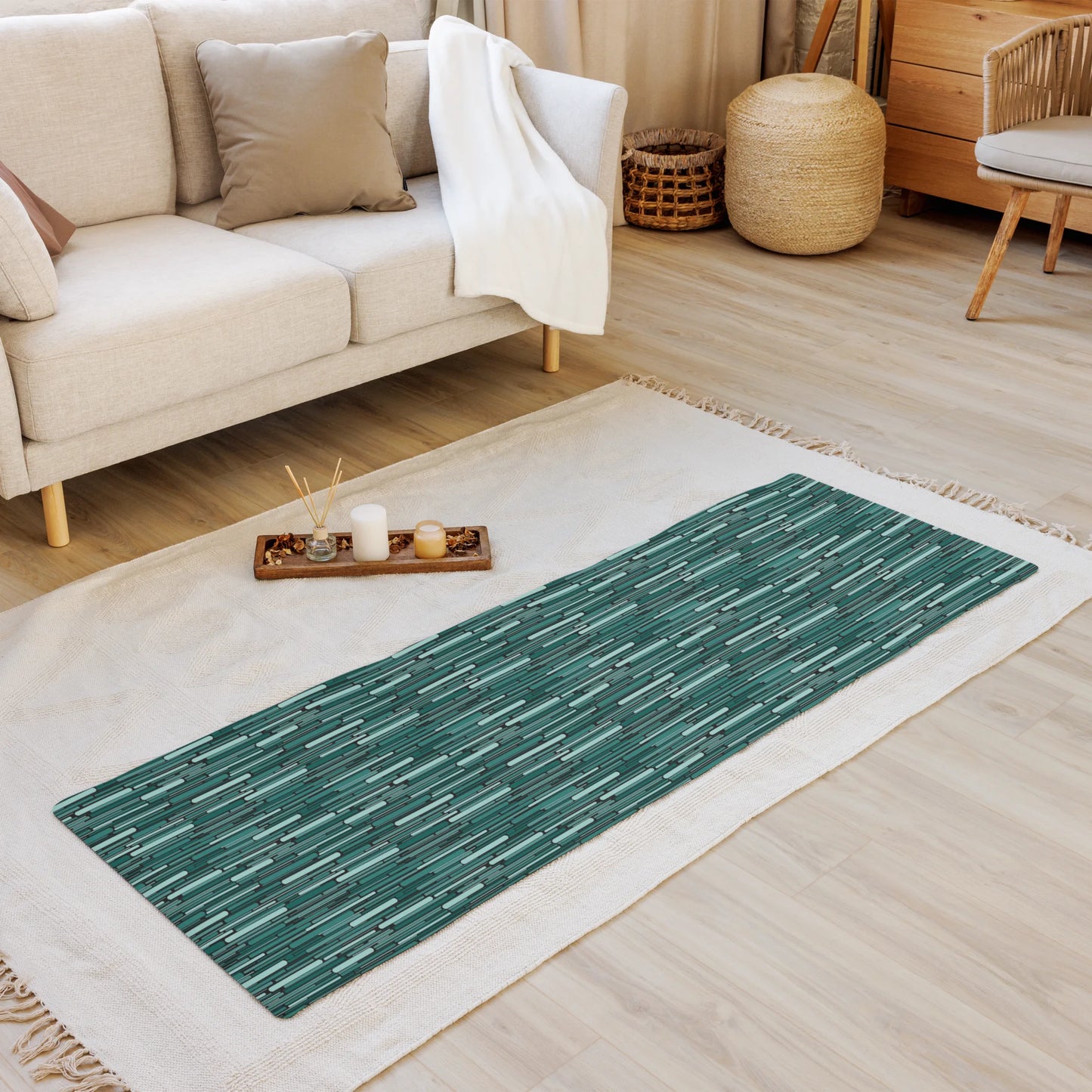 Green Rain Ornament Yoga Mat