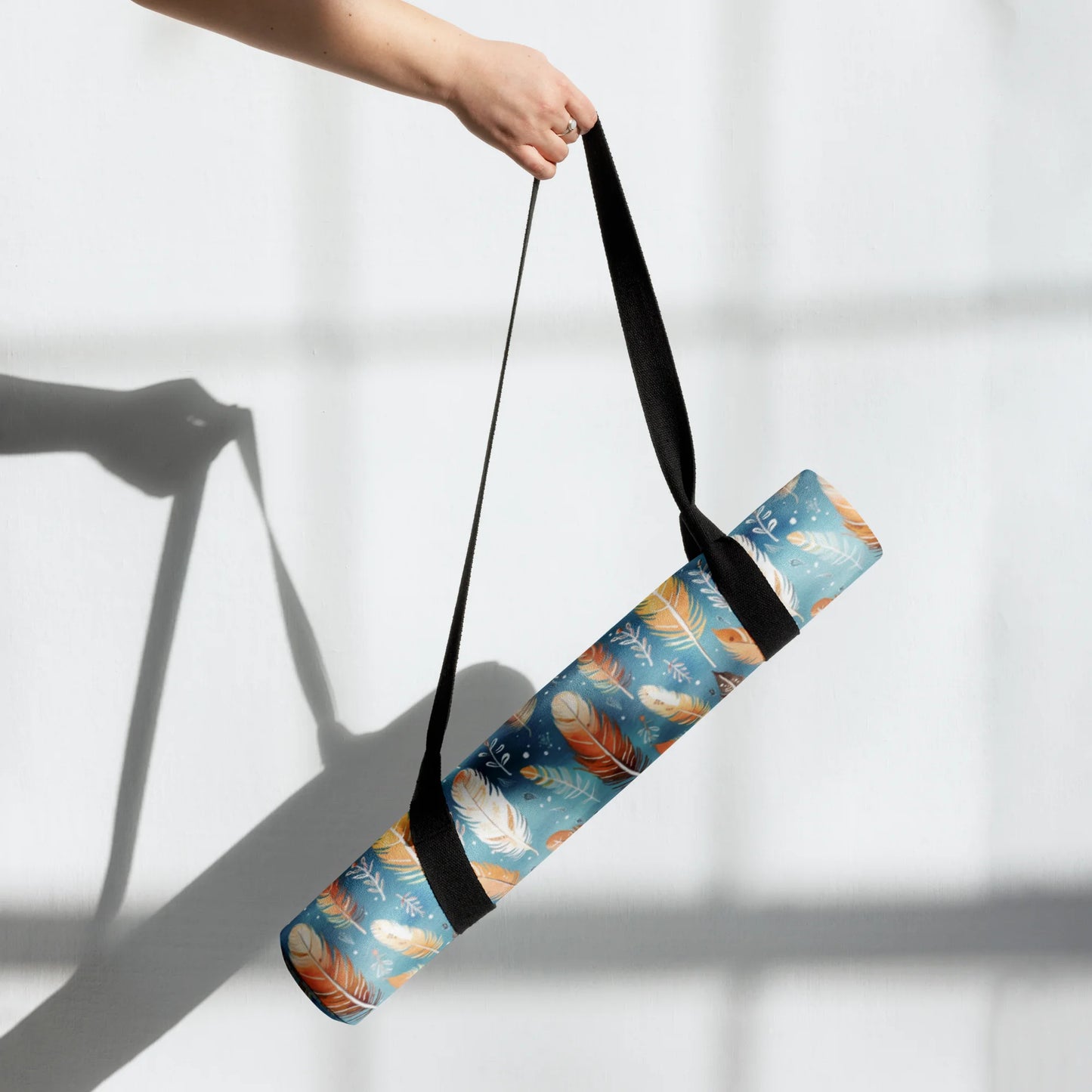 Blue & Orange Feather's Tale Yoga Mat