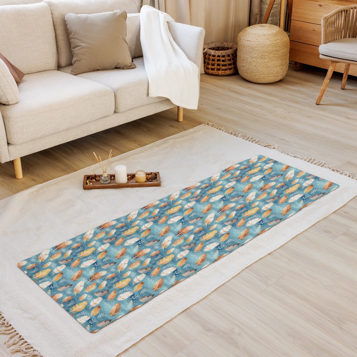 Blue & Orange Feather's Tale Yoga Mat