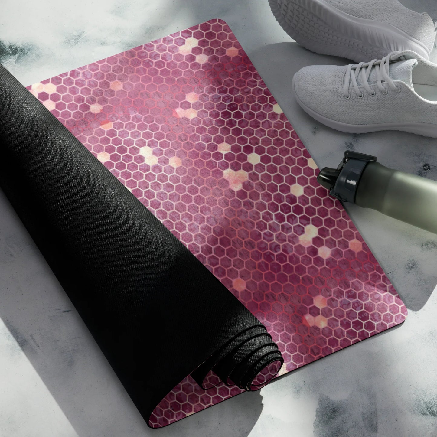 Burgundy Gold Honeycombs Ornament Yoga Mat