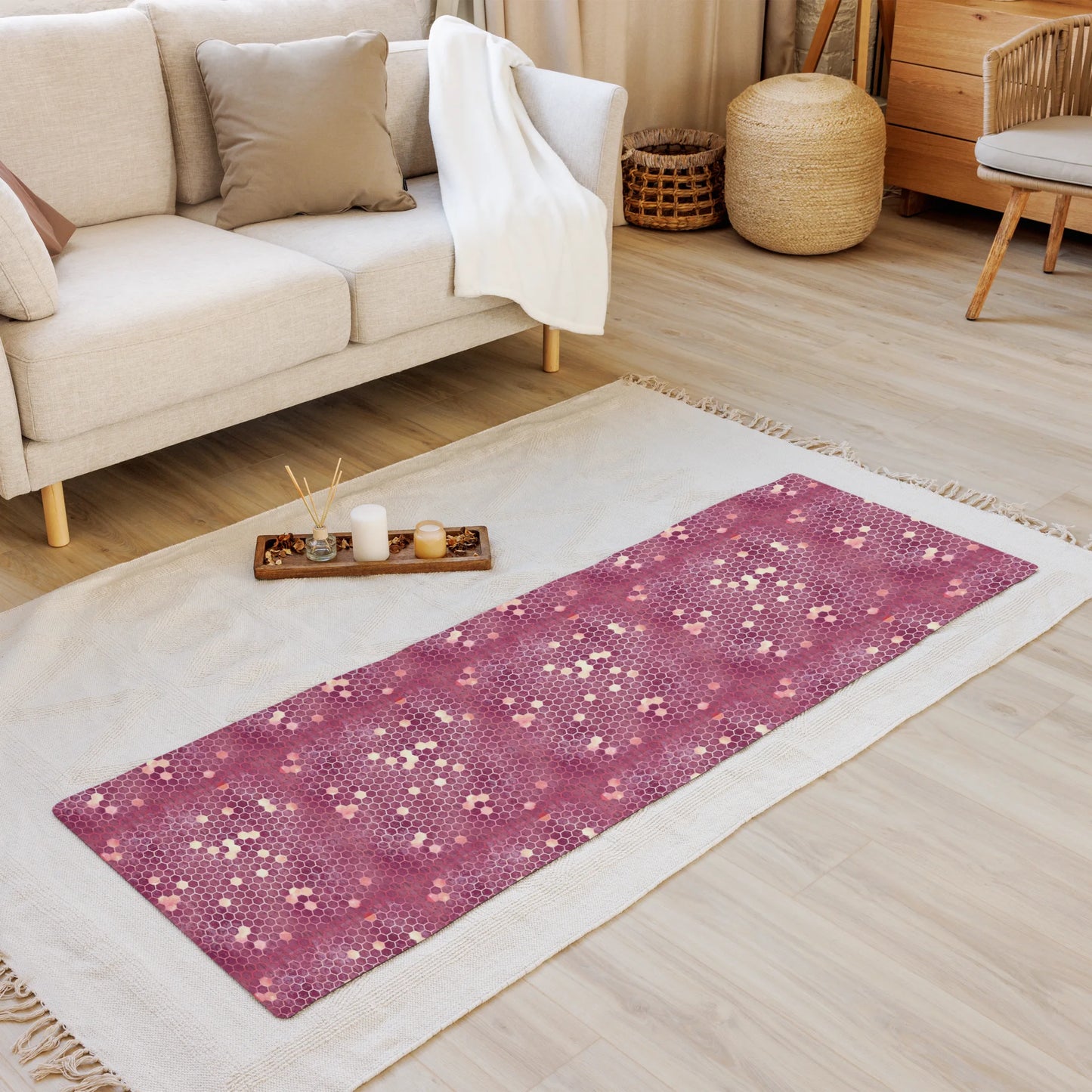 Burgundy Gold Honeycombs Ornament Yoga Mat