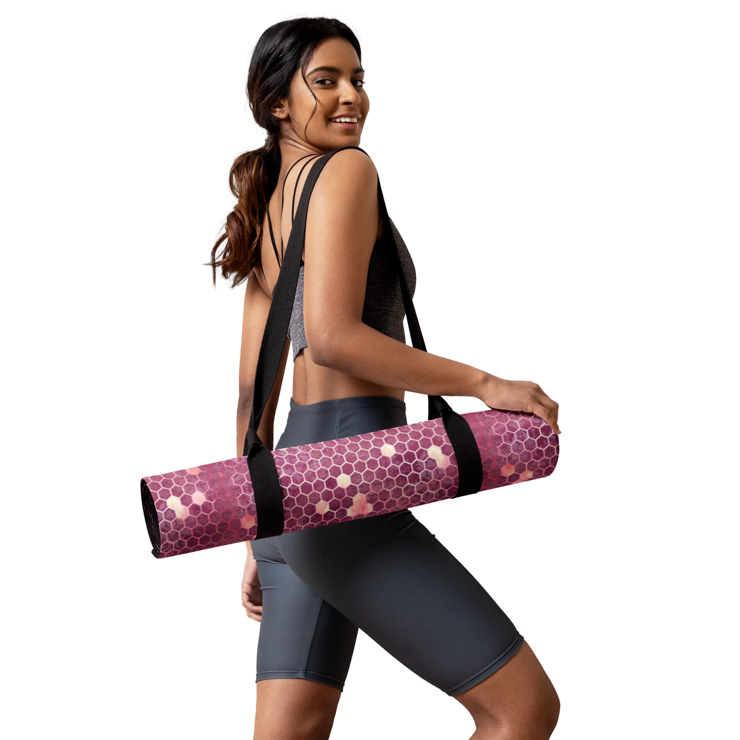 Burgundy Gold Honeycombs Ornament Yoga Mat
