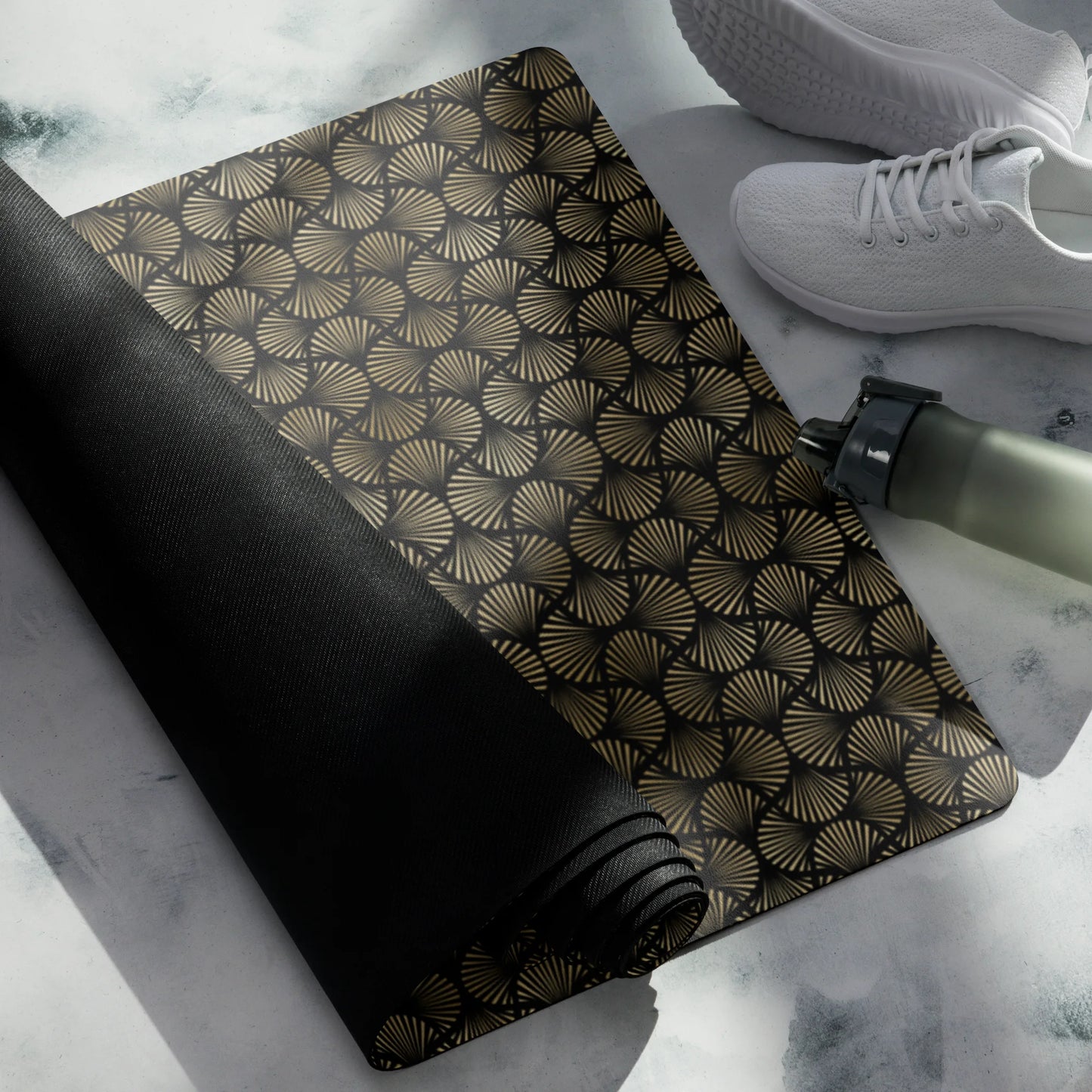 Black And Gold Art Deco Flower Reflections Yoga Mat