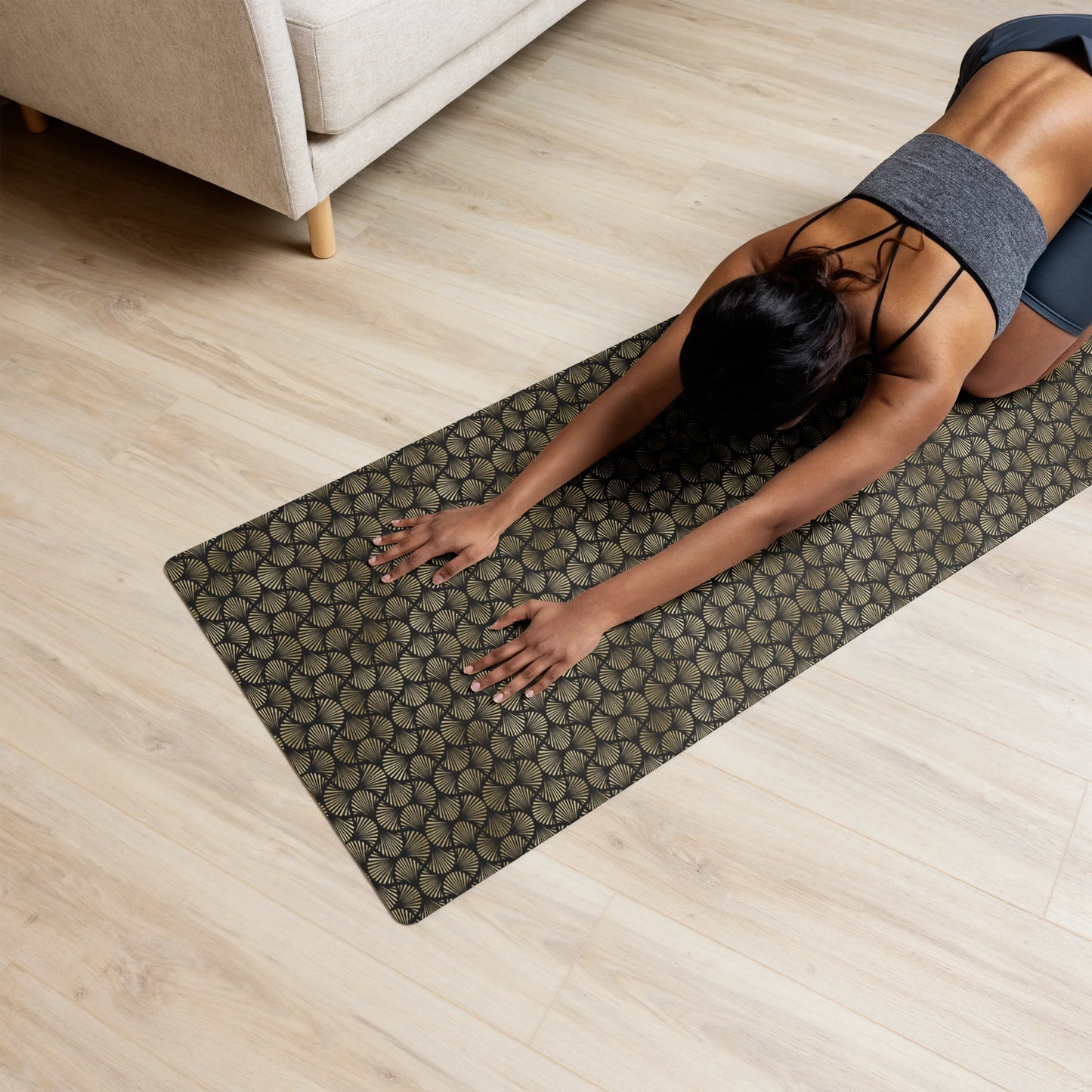 Black And Gold Art Deco Flower Reflections Yoga Mat