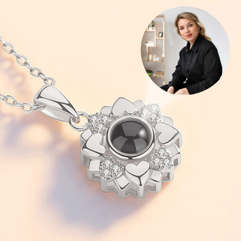 Custom Jewelry Rhinestones Sunflower Photo Projection Necklace