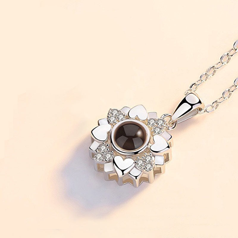Custom Jewelry Rhinestones Sunflower Photo Projection Necklace