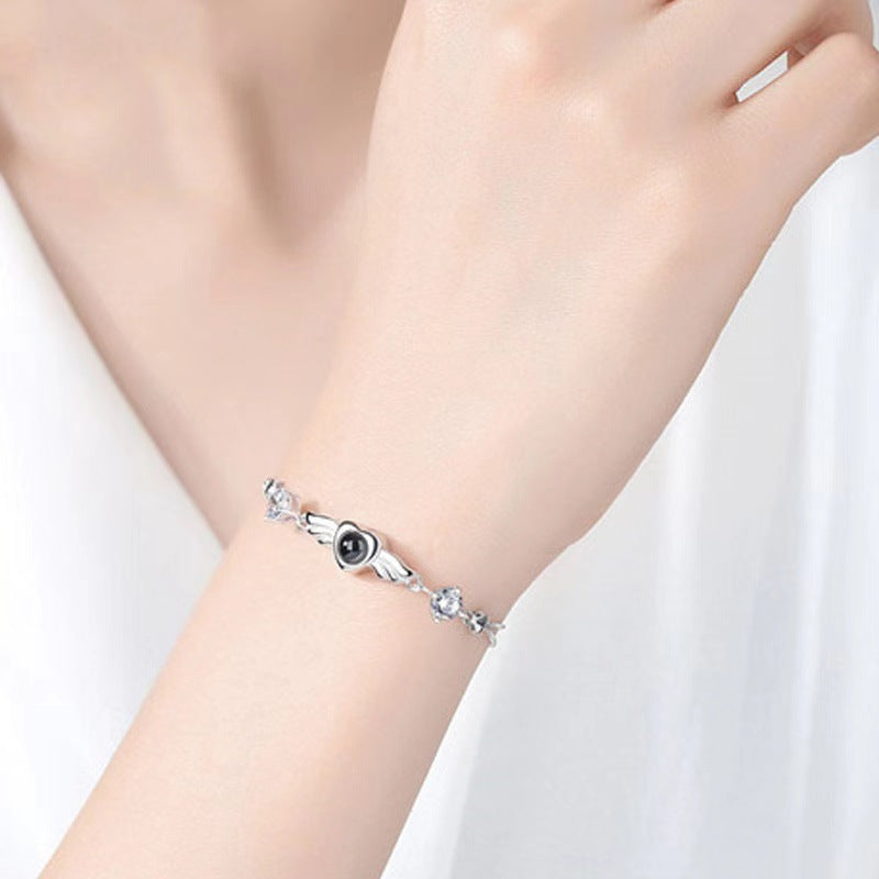 Wings of Angel Photo Projection Bracelet Nano Engraving Custom Jewelry